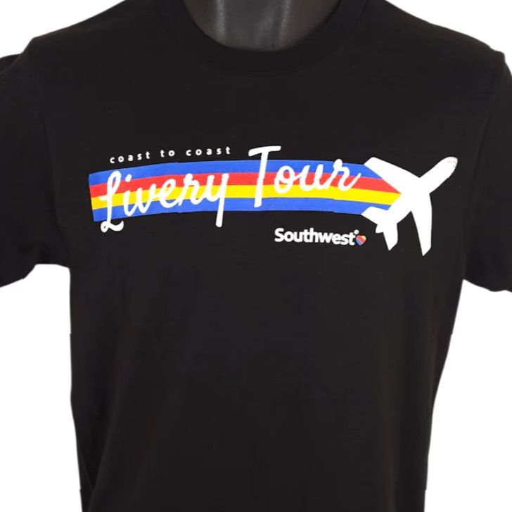 South2 West8 Southwestern Airlines T Shirt Mens Size Small Black Livery Tour 1971 To 2018 Size US S / EU 44-46 / 1 - 2 Thumbnail