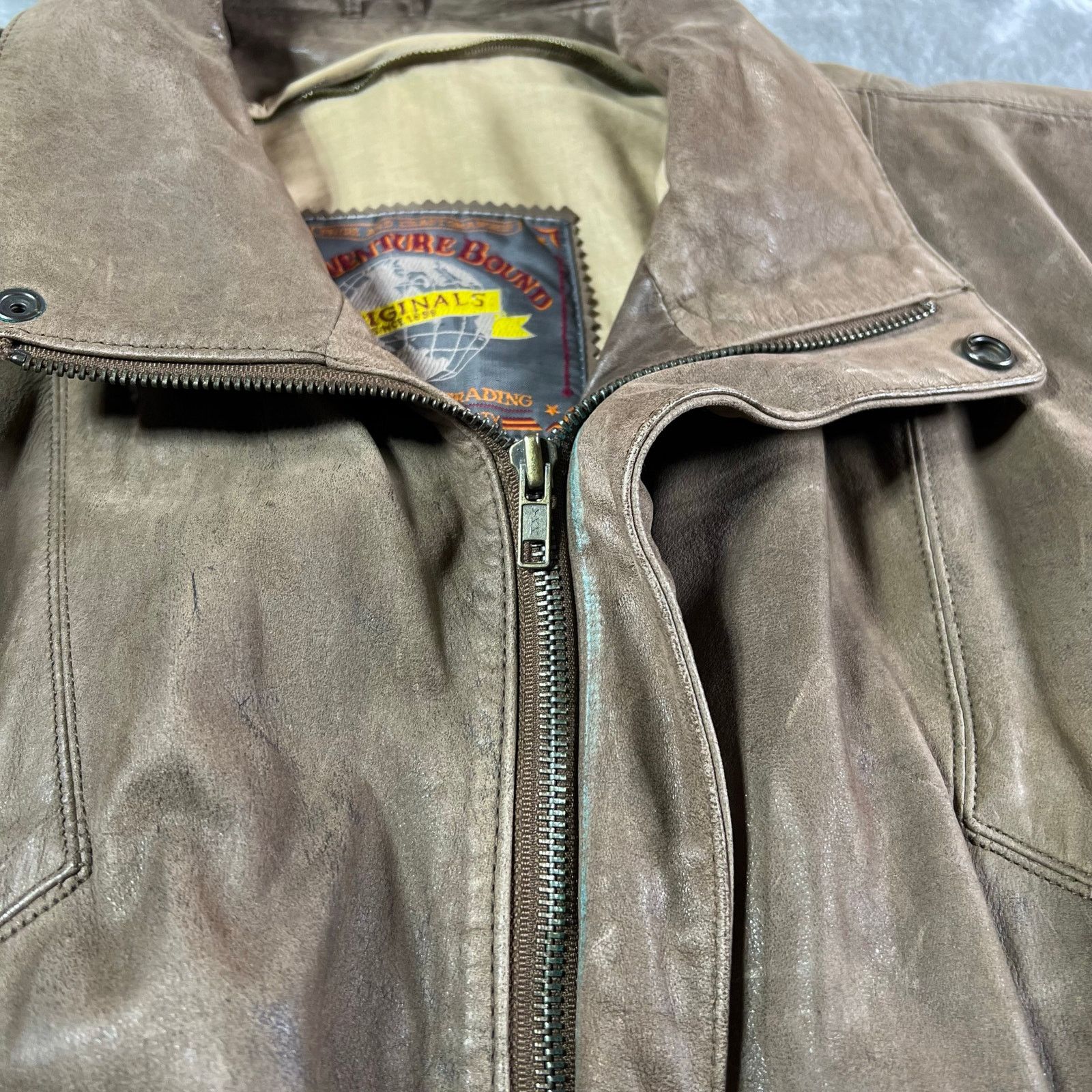 Adventure Bound Rugged Vintage XL Brown Leather Bomber Moto Aviation Jacket Size US XL / EU 56 / 4 - 7 Thumbnail