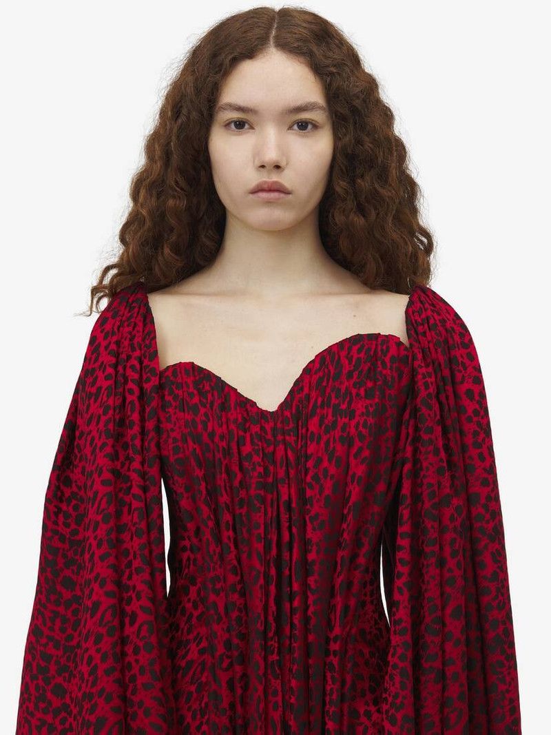 Alexander McQueen o1srvl11e0326 Leopard Jacquard Single-Sleeve Dress Size S / US 4 / IT 40 - 5 Thumbnail