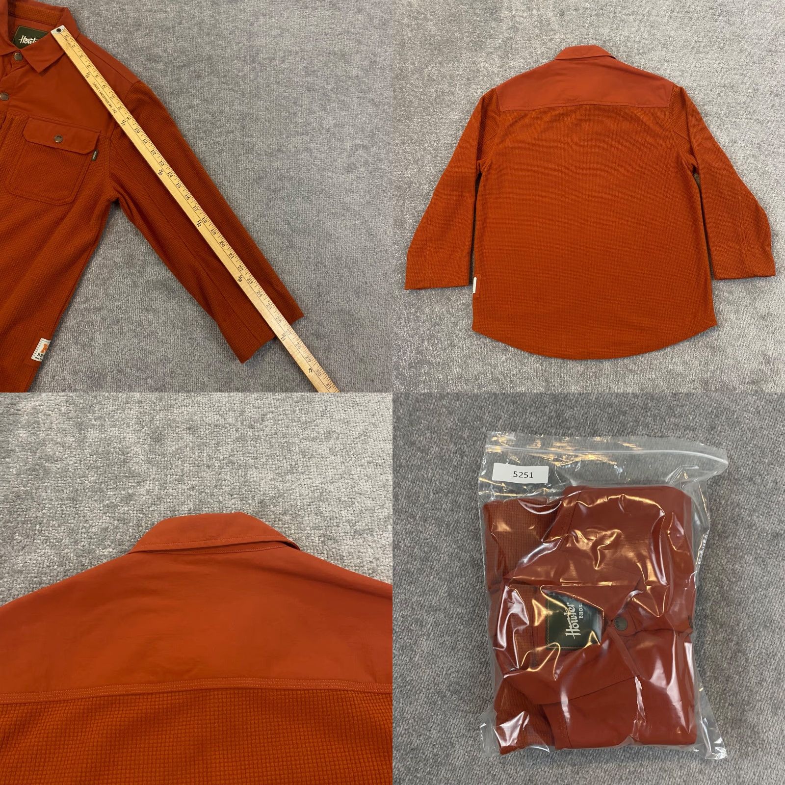 HOWLER BROTHERS Shirt Mens Small Orange Waffle Thermal Snap Up Western Sleeves