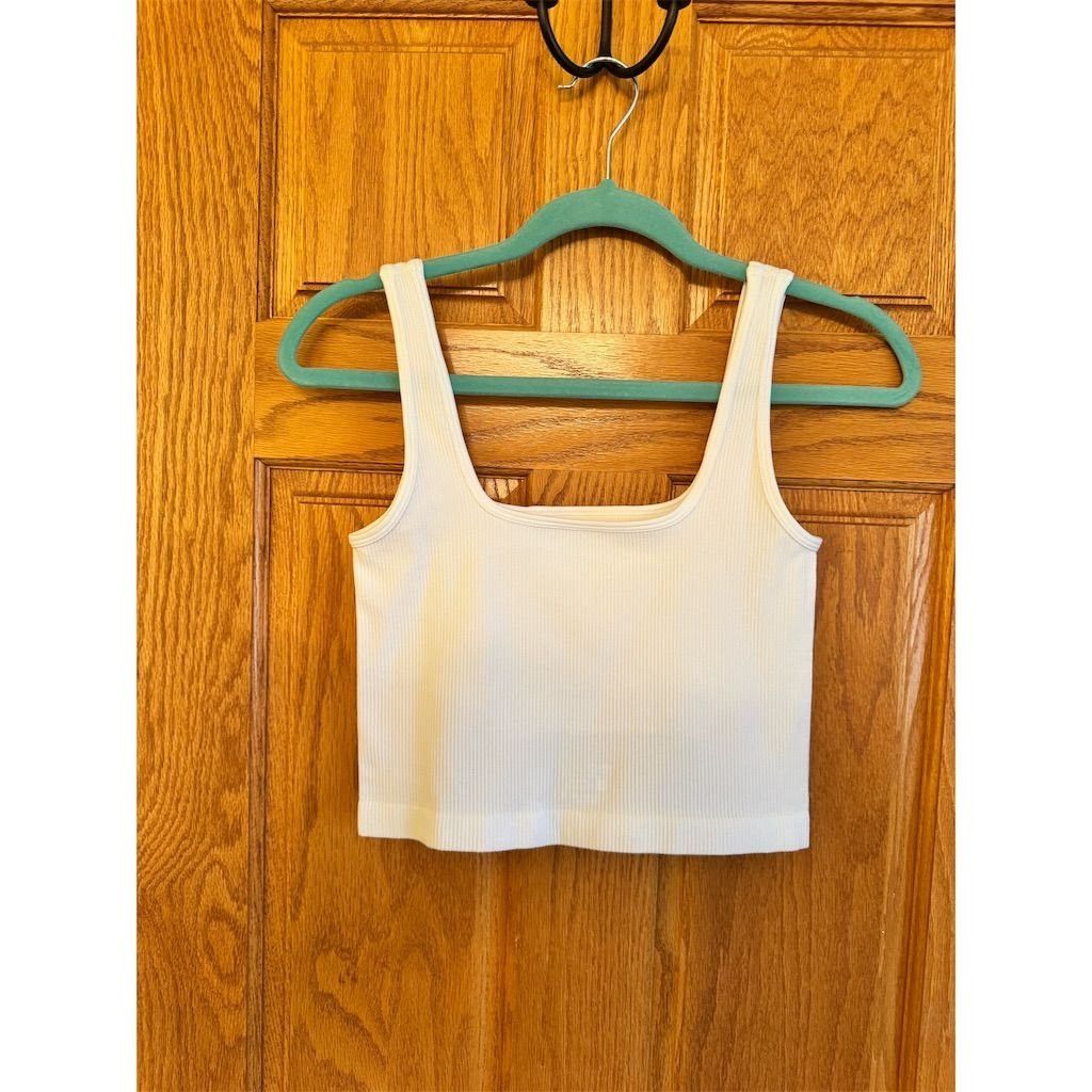 Other QQQ Women's White Cropped Square Neck Ribbed Tank Top Size Size M / US 6-8 / IT 42-44 - 2 Thumbnail