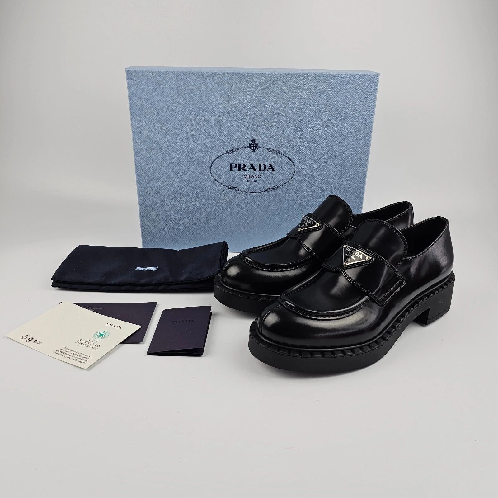 Prada PRADA Chocolate Black Leather Loafers New & Authentic Size US 11 / IT 41 - 3 Thumbnail