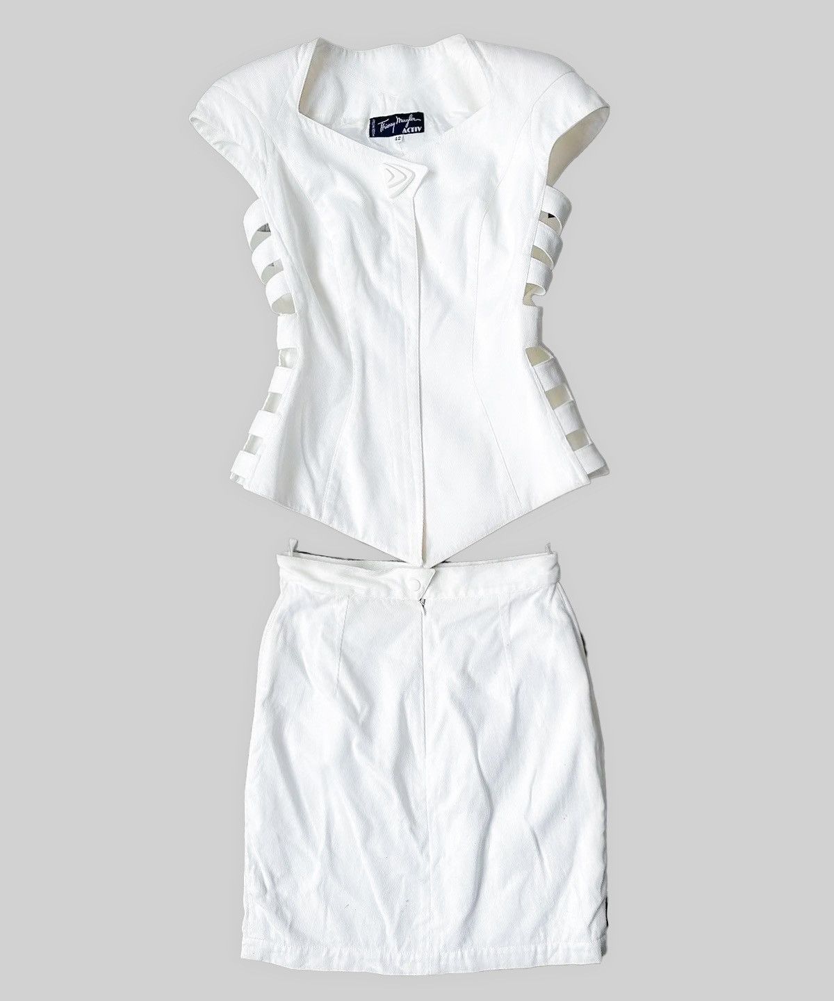 Thierry Mugler THIERRY MUGLER Corset Jacket Top Set Vest Skirt 90s White Size M / US 6-8 / IT 42-44 - 1 Thumbnail