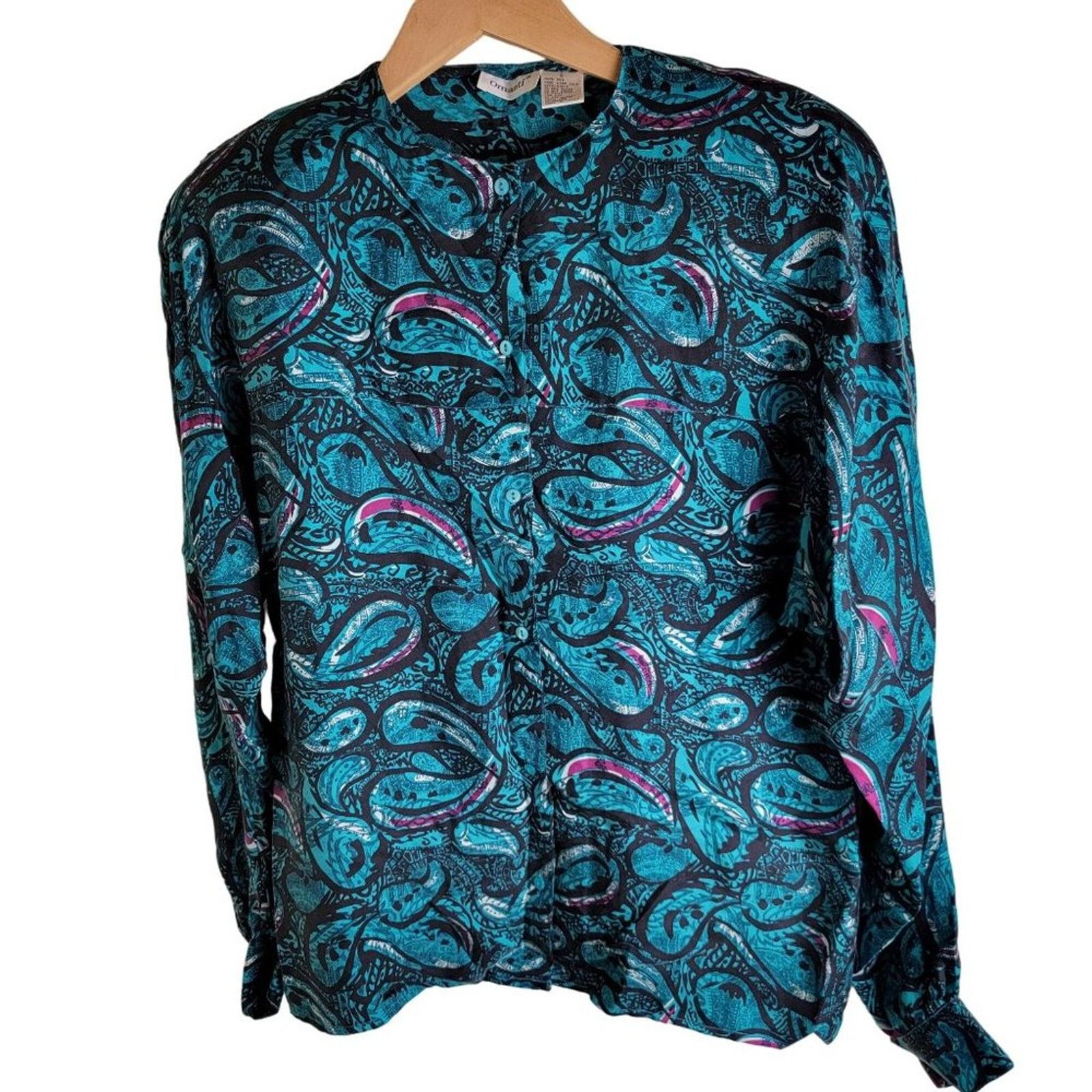 Vintage Omanti Womens Paisley Silk Button Down Shirt Long Sleeve Size M / US 6-8 / IT 42-44 - 13 Thumbnail