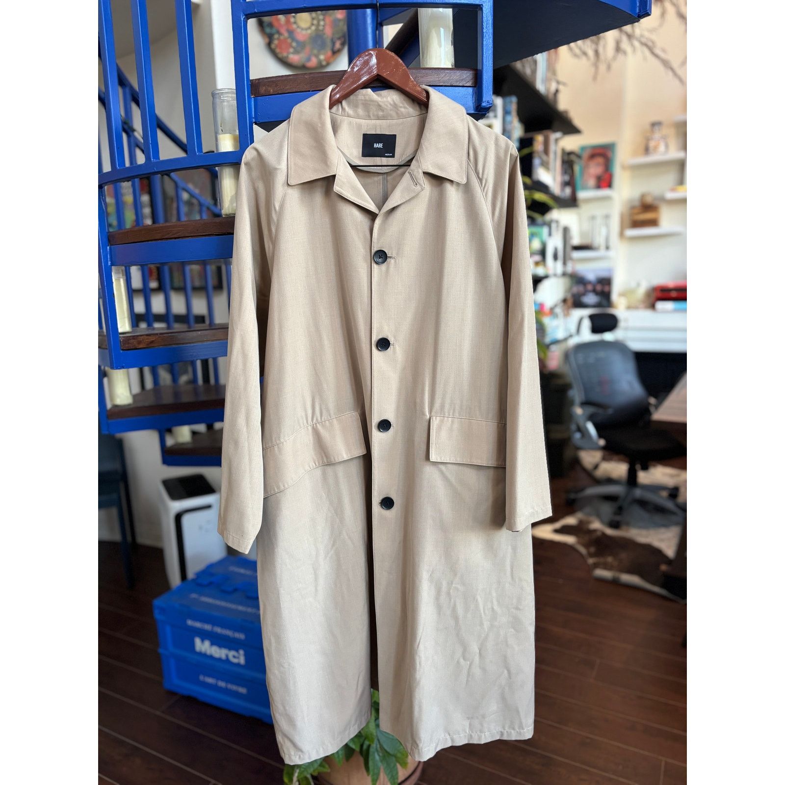 HARE HARE Beige Trench Coat Minimalist – Men’s M Size US M / EU 48-50 / 2 - 1 Thumbnail