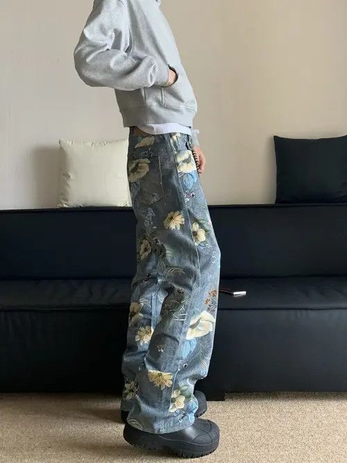 Japanese Brand Mibuki x Hiro Loose Wide Leg Floral Print Jeans Design Pants Size US 32 / EU 48 - 8 Thumbnail