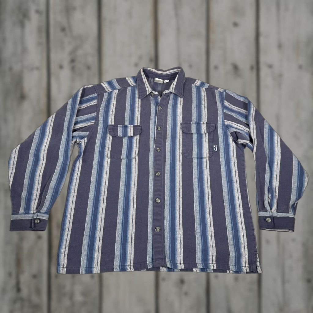 VINTAGE Quiksilver Shirt Mens Large Button-Up Blue Heavyweight Flannel 90s Surf-Style Plaid Casual Mens