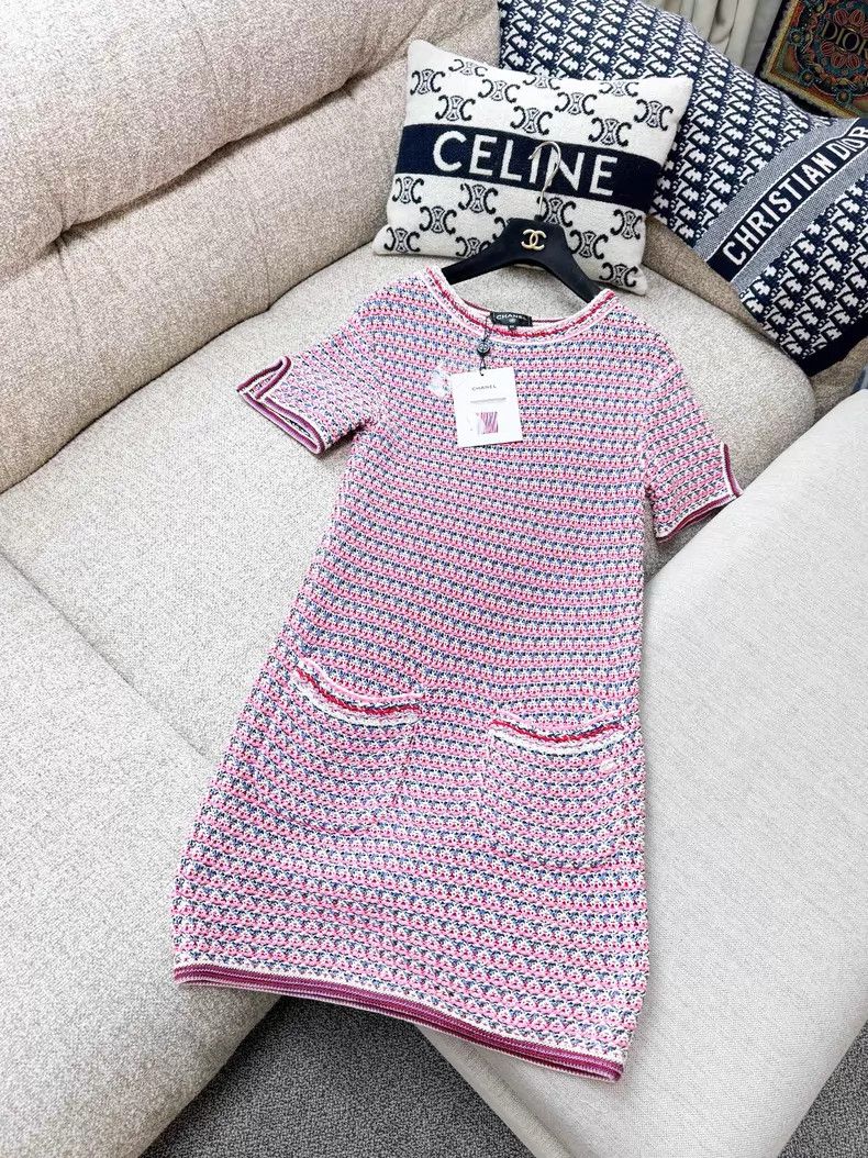 Chanel Chanel Pink mixed-colour woven short-sleeved dress Size XXS / US 00 / IT 34 - 1 Thumbnail