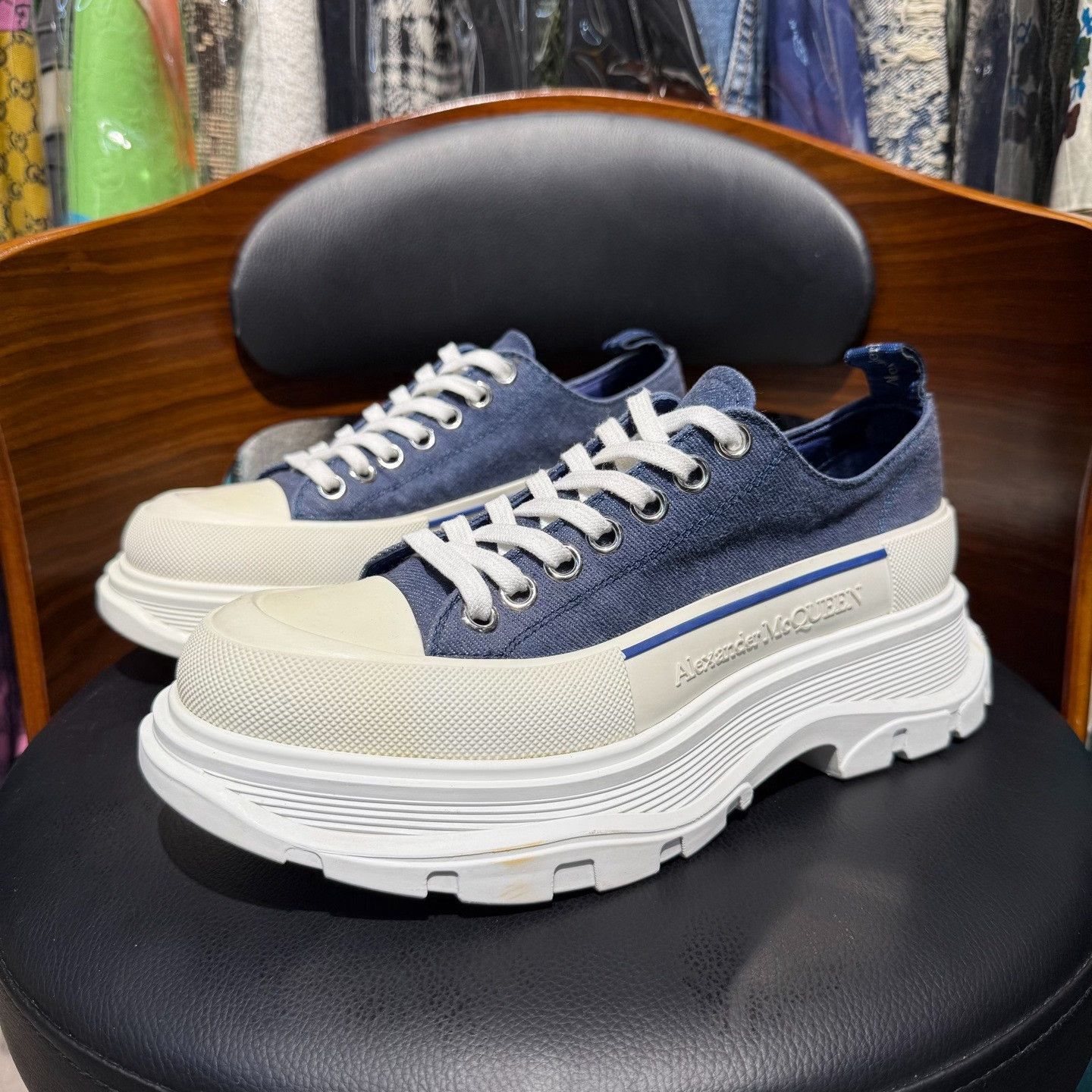 Alexander McQueen Denim Blue Lowtop Sneakers 6.5 Men Size US 6.5 / EU 39-40 - 1 Thumbnail