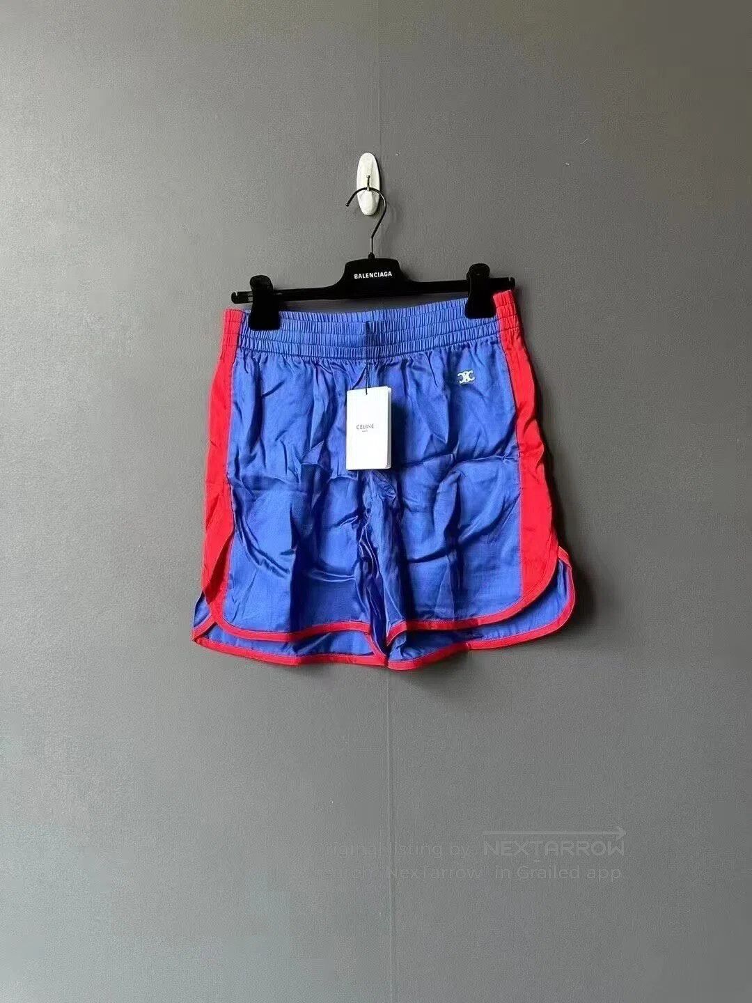 Celine CELINE Red and Blue Triomphe Embroidered Shorts| Size 35" - 1 Thumbnail