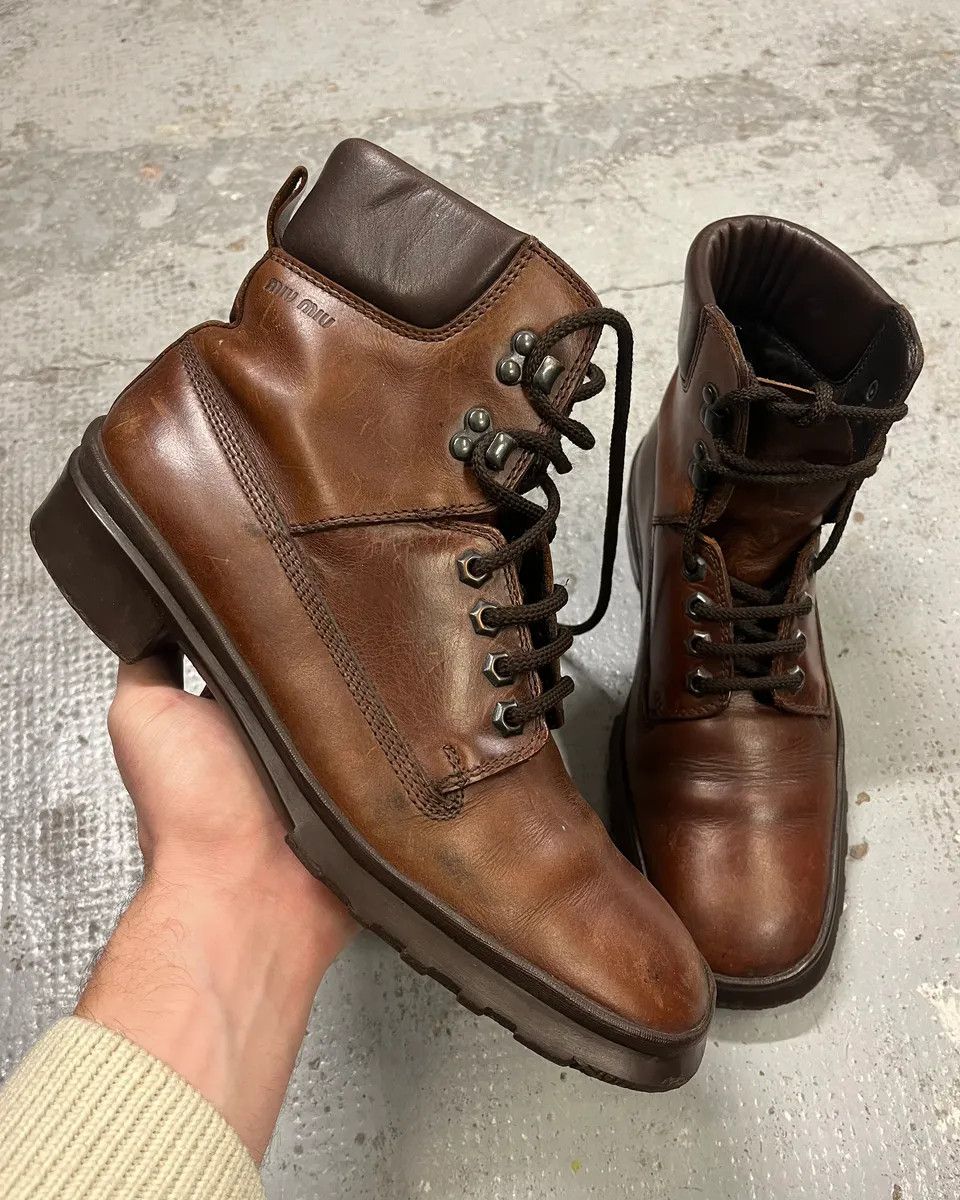 Miu Miu 2000s Miu Miu Brown Eroded Leather Boots Size US 8 / EU 41 - 1 Thumbnail