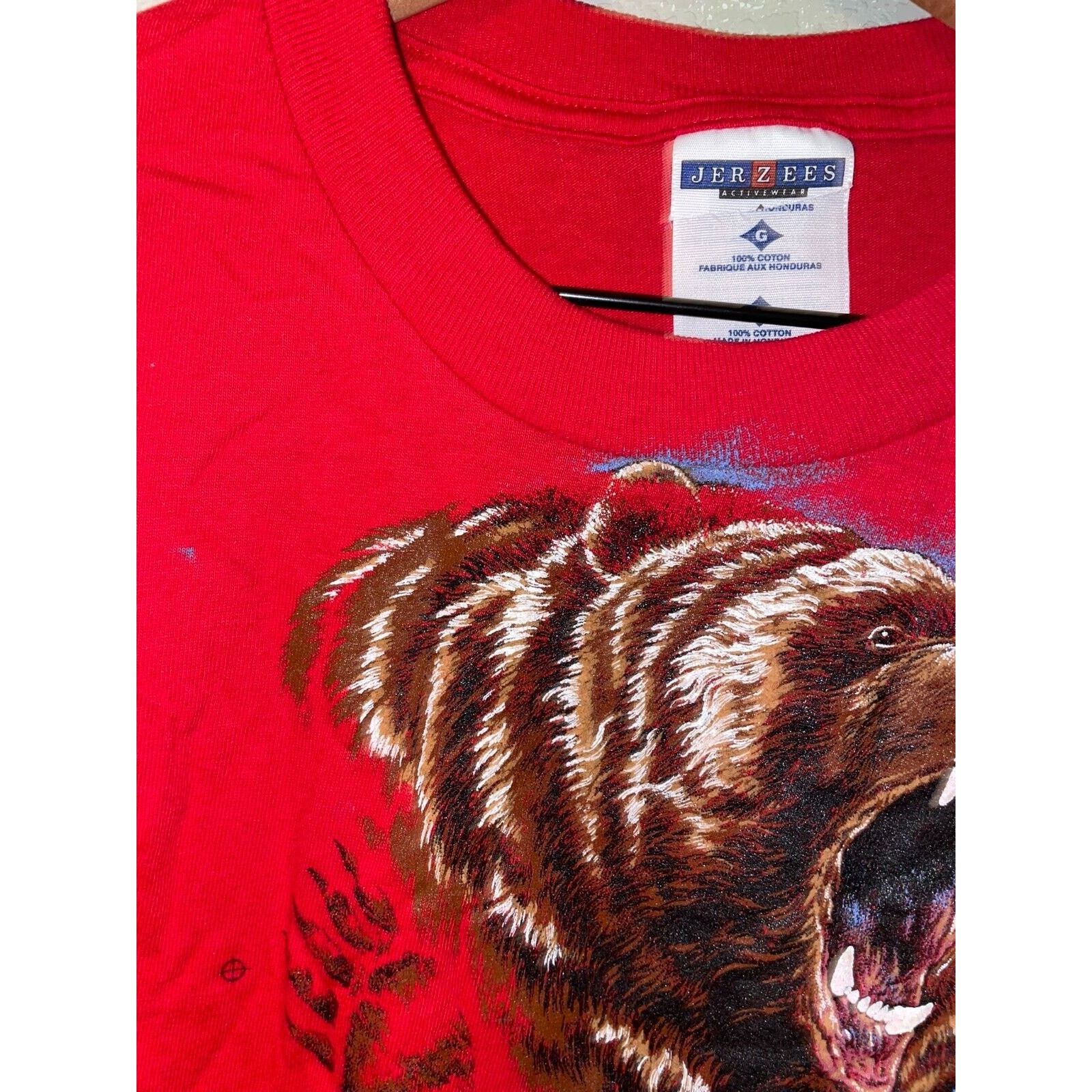 Jerzees Vintage Montana Bear Shirt The Last Best Place Tee Red 90s L Size US L / EU 52-54 / 3 - 4 Thumbnail