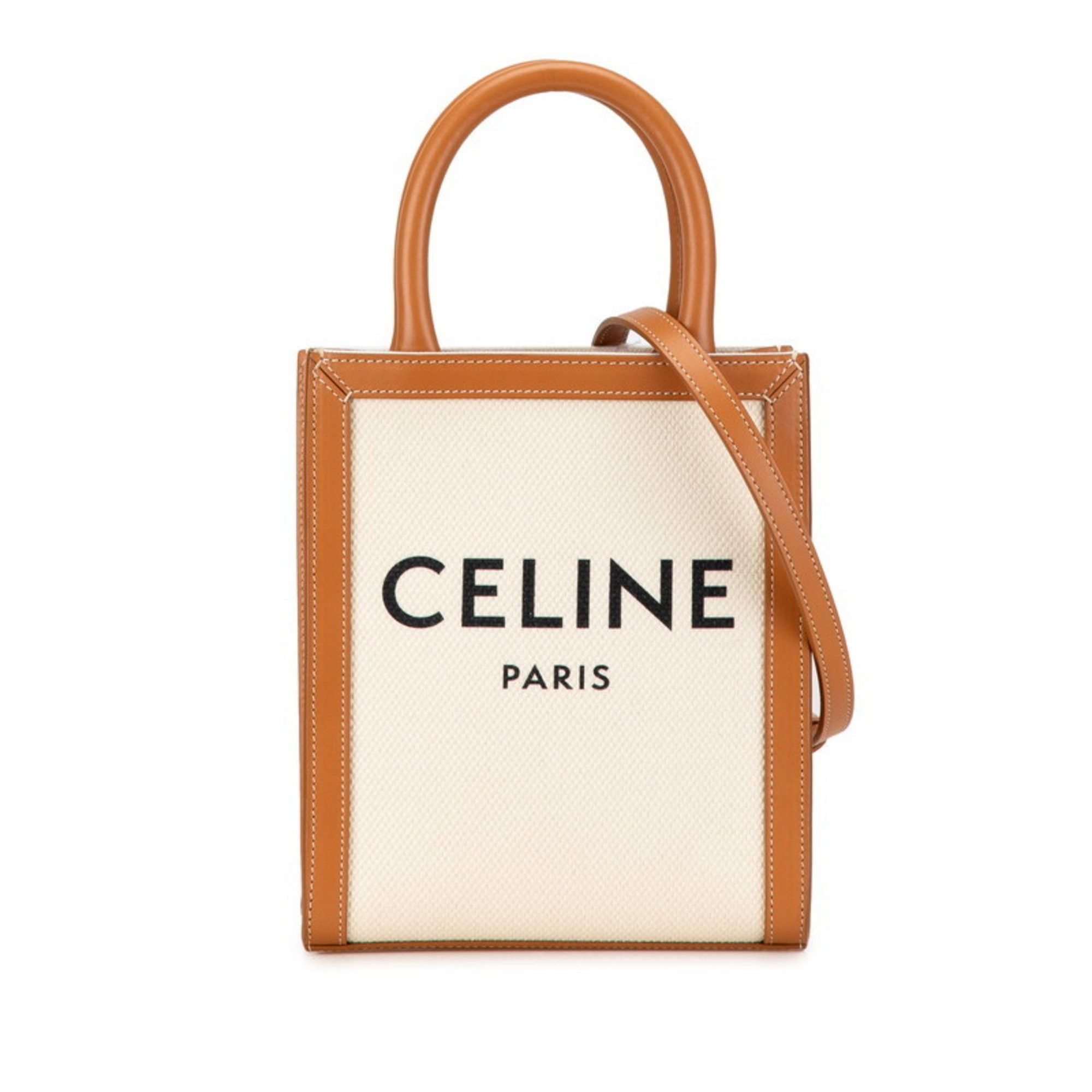 Celine Celine Mini Vertical Cabas Handbag/Shoulder Bag, 2-Way, Natural Tan Canvas and Calfskin, Women's, CELINE Size ONE SIZE - 1 Thumbnail