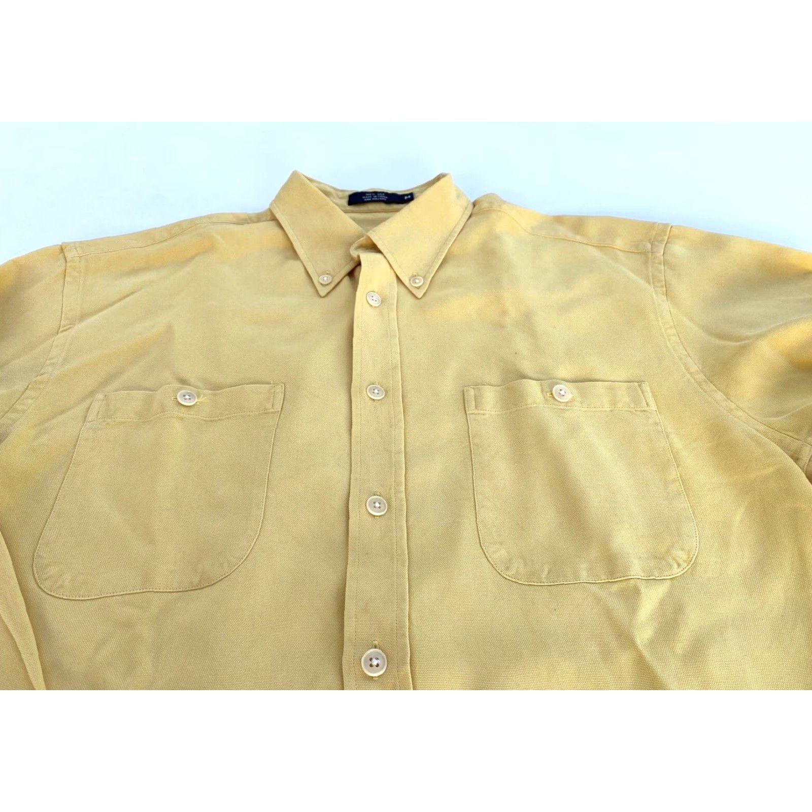 johnnie-O VINTAGE Johnnie Walker Men’s Button-Down Shirt M Silk Yellow Solid Casual Pockets 100% Silk Front Button-Down Collar Mens Size US M / EU 48-50 / 2 - 4 Thumbnail