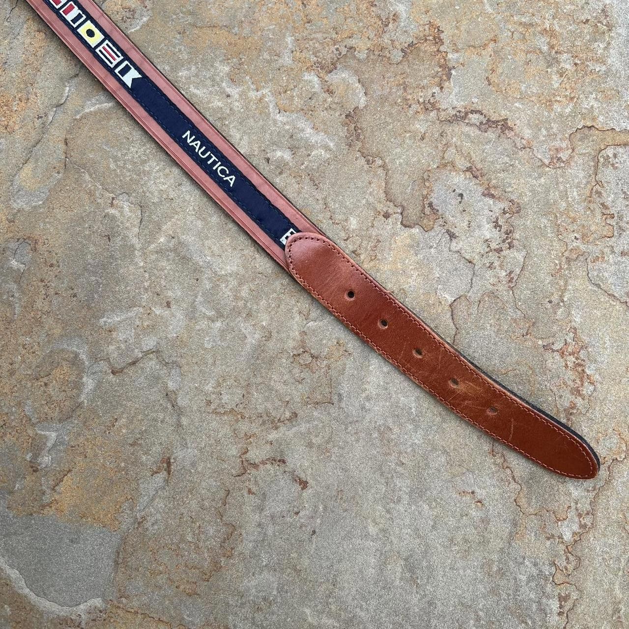 Nautica Y2K Nautica Brown Leather Flag Taping Belt Size ONE SIZE - 6 Thumbnail