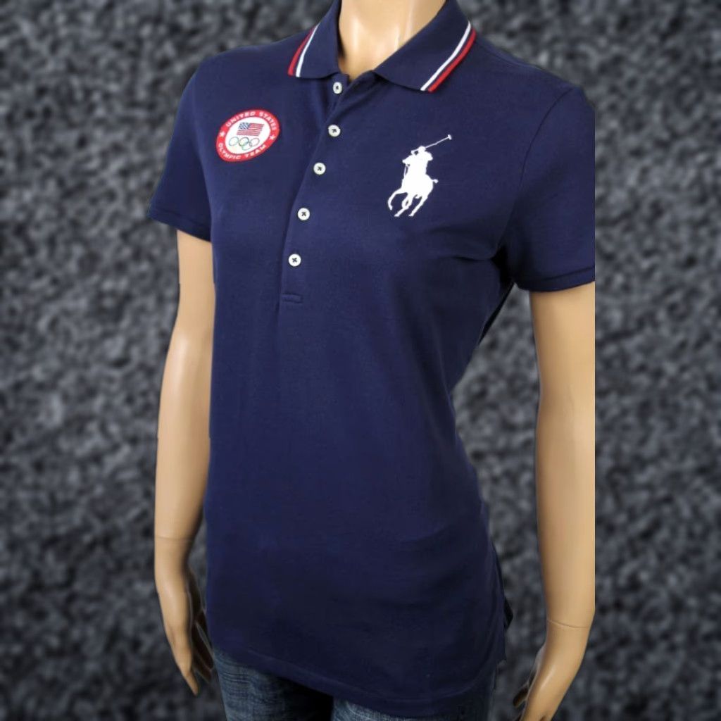 Ralph Lauren VINTAGE Ralph Lauren Polo Shirt Navy Blue Red White USA Olympic 2012 NWT Women's L Blue Olympic Theme Womens Polo Shirt Size L / US 10 / IT 46 - 1 Preview