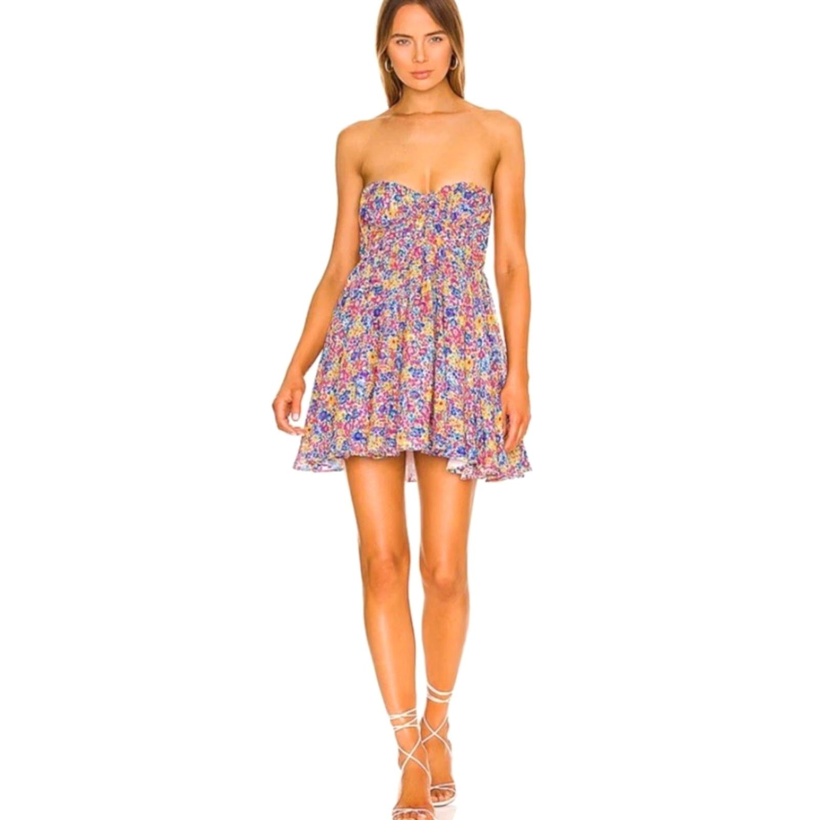 For Love & Lemons For Love & Lemons Sasha Strapless Mini Dress M Floral Multicolor Women's Short Sleeveless Party Wedding Size M / US 6-8 / IT 42-44 - 2 Thumbnail