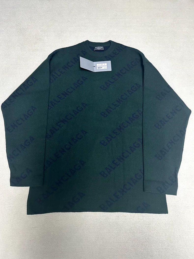 Balenciaga logo printed jacquard sleeved knitted sweater -DMC - Main Image