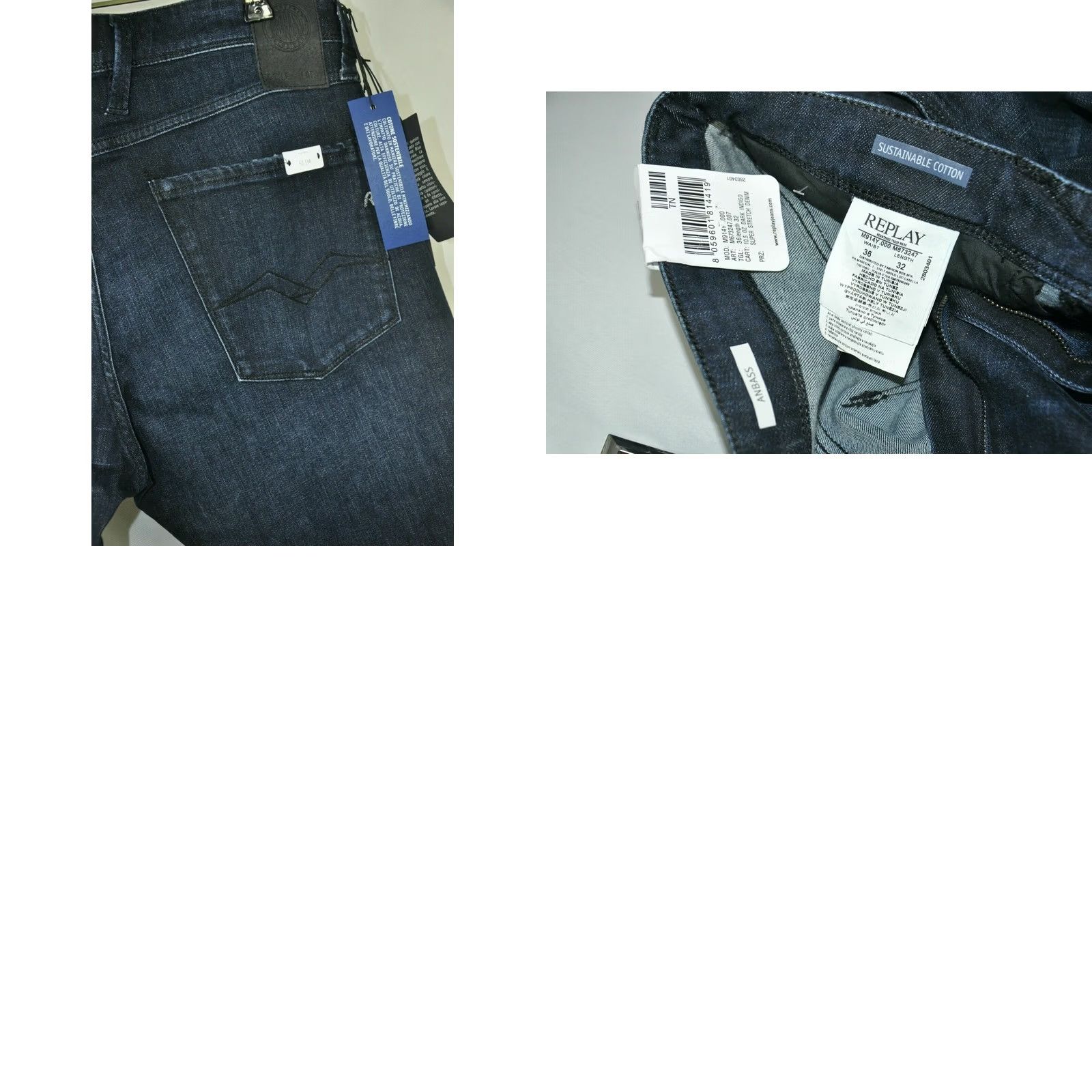 Replay Replay Anbass M914Y Super Stretch Denim Dark Indigo Jeans Slim Style W36/L32 Men’s Size US 36 / EU 52 - 8 Thumbnail