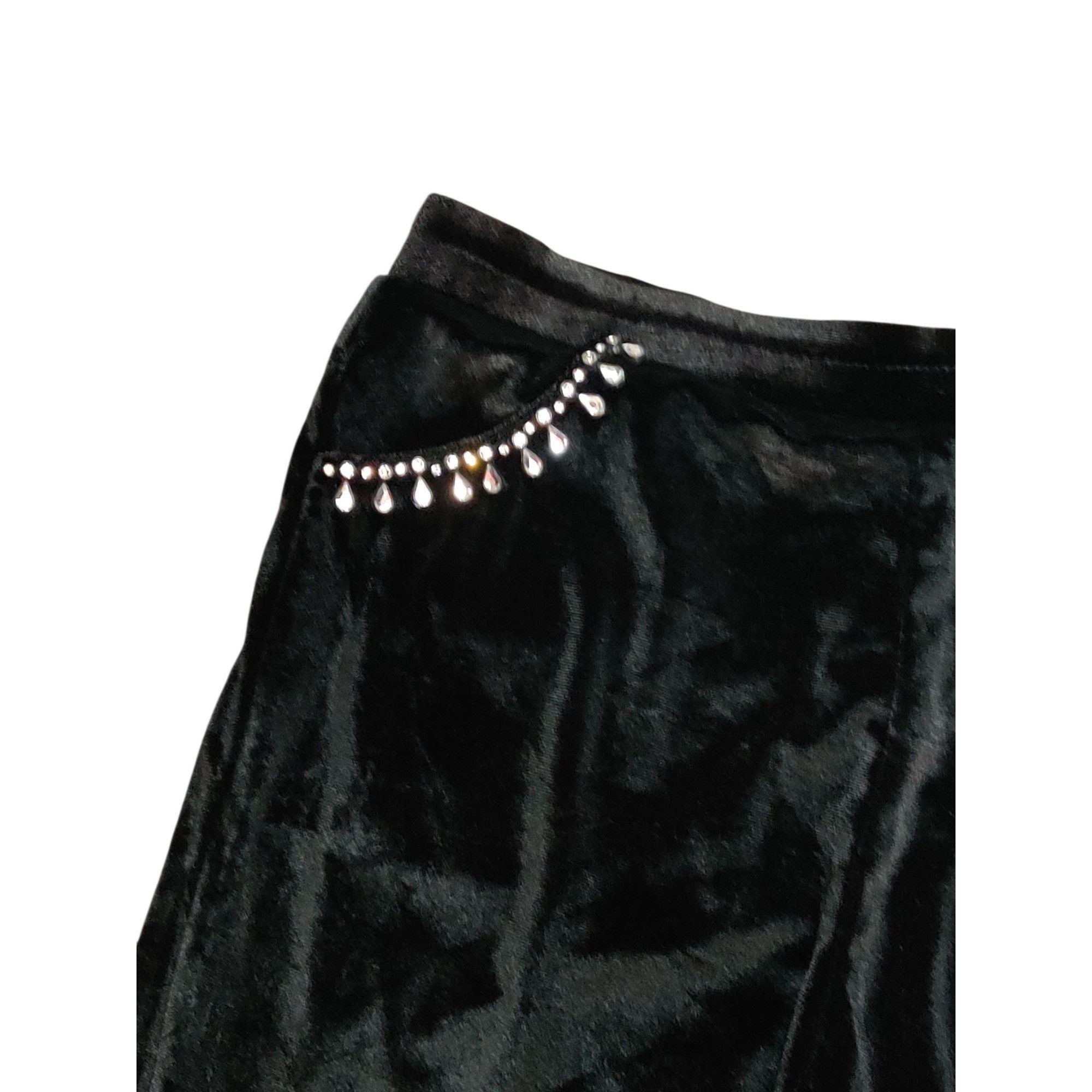 Other Womens Small Pants Black Velour Rhinestone Trim Stretch Pull Size 26" / US 2 / IT 38 - 8 Thumbnail