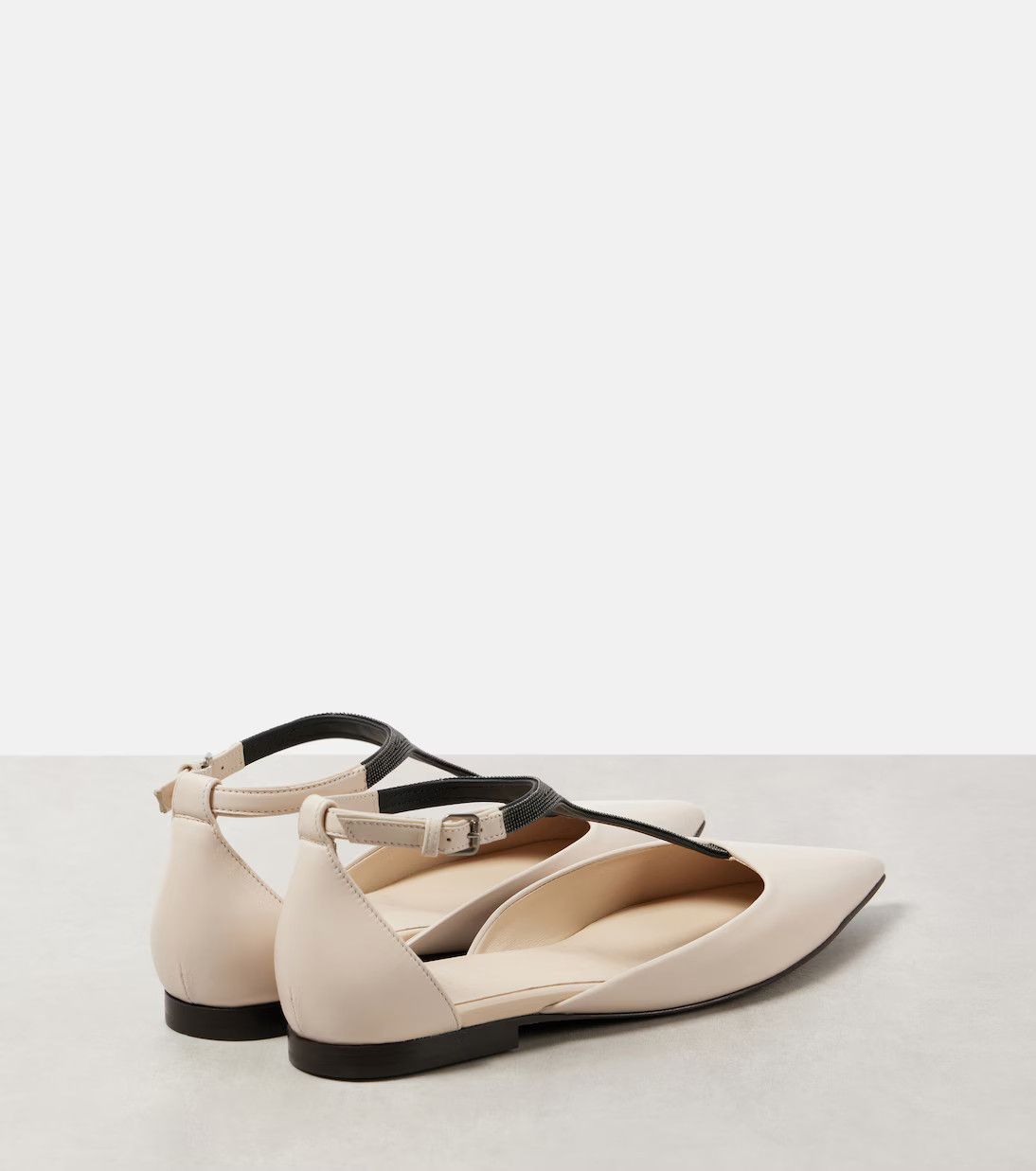 Brunello Cucinelli os11x0126 Monili Leather Flats in Beige Size US 7.5 / IT 37.5 - 2 Thumbnail