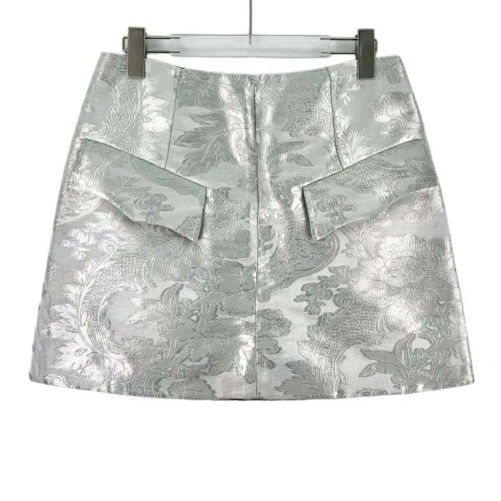 Louis Vuitton Louis Vuitton Silver Floral Embossed A-line Skirt Size 38" / US 16 / IT 52 - 1 Thumbnail