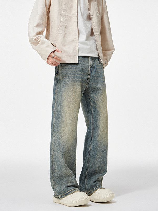 Japanese Brand Retro men's distressed washed casual straight leg jeans Size US 32 / EU 48 - 3 Thumbnail