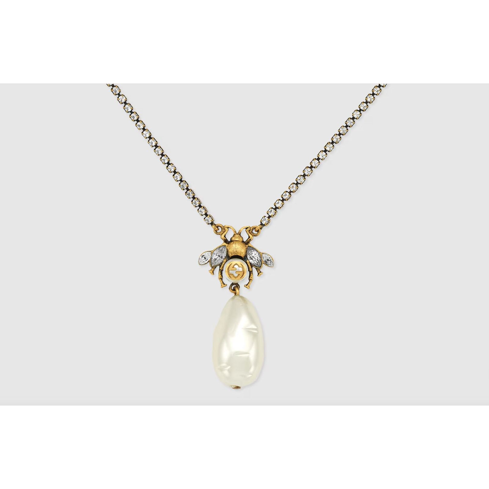 Gucci Gucci Bee Necklace w Crystal Chain & Drop Pearl | New in Box Size ONE SIZE - 1 Thumbnail