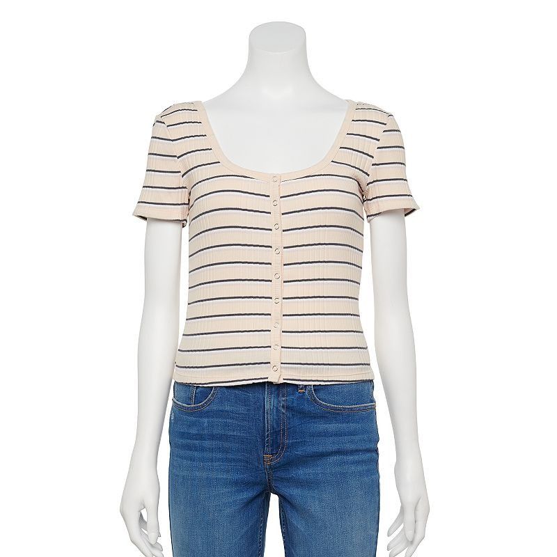 Other Striped Ribbed Button-Front Short Sleeve Crop Top XS By So B Size XS / US 0-2 / IT 36-38 - 1 Thumbnail