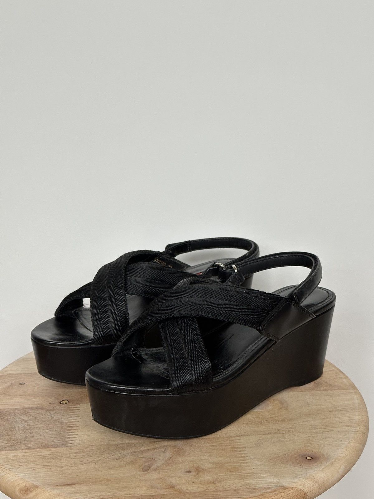 Prada Vintage y2k Prada wedge platforms sandal Size US 7 / IT 37 - 2 Thumbnail