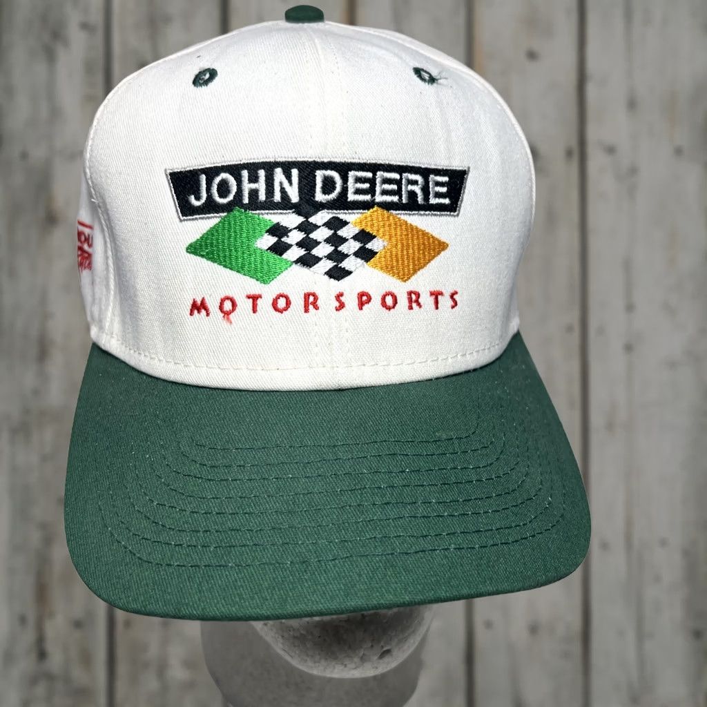 John Deere VINTAGE John Deere Motorsports Hat Snapback Roush Racing Chad Little Checkered Flag Mens Size ONE SIZE - 1 Thumbnail