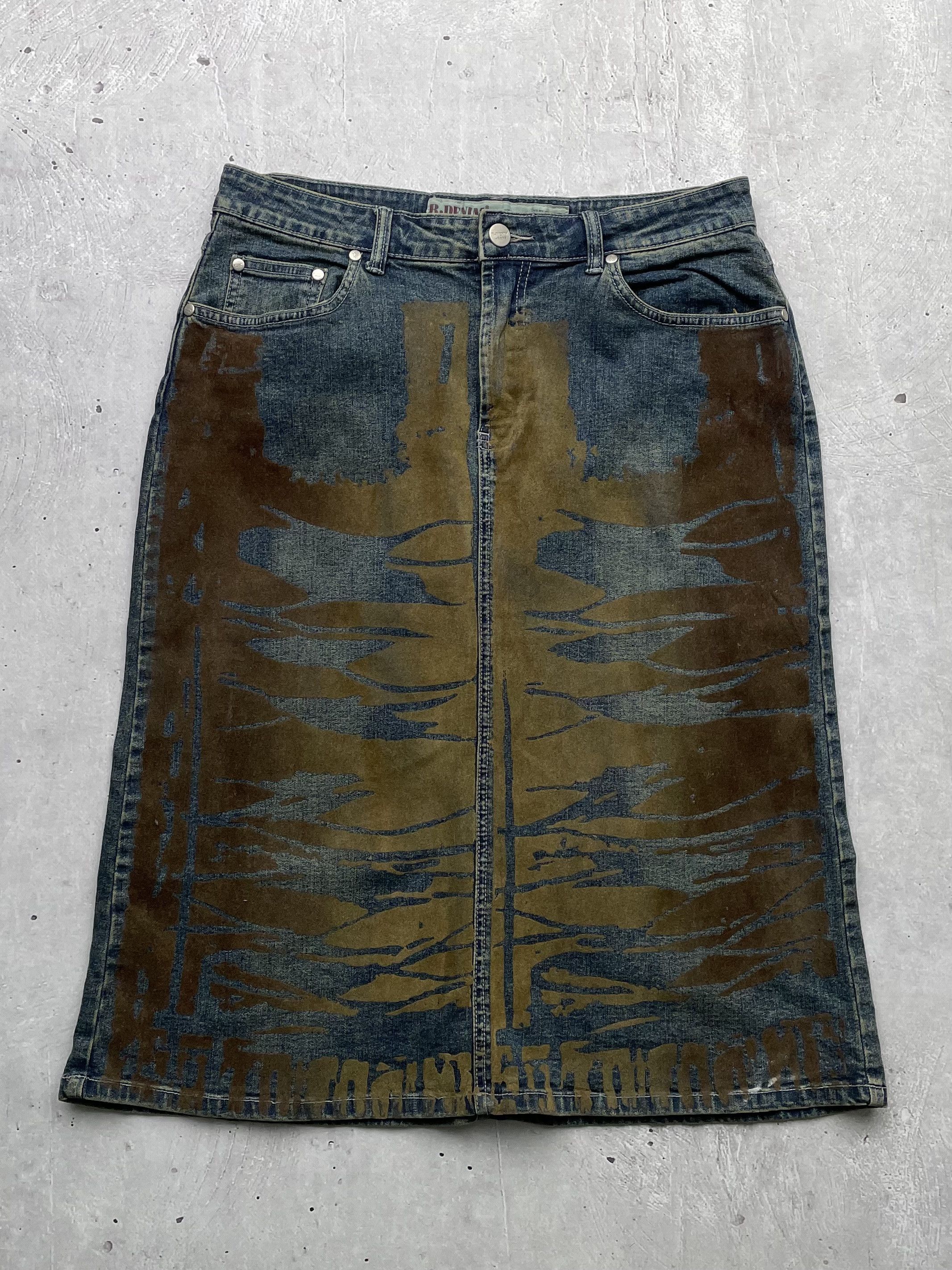 Vintage Vintage Denim Velour Midi Skirt Size 26" / US 2 / IT 38 - 1 Thumbnail
