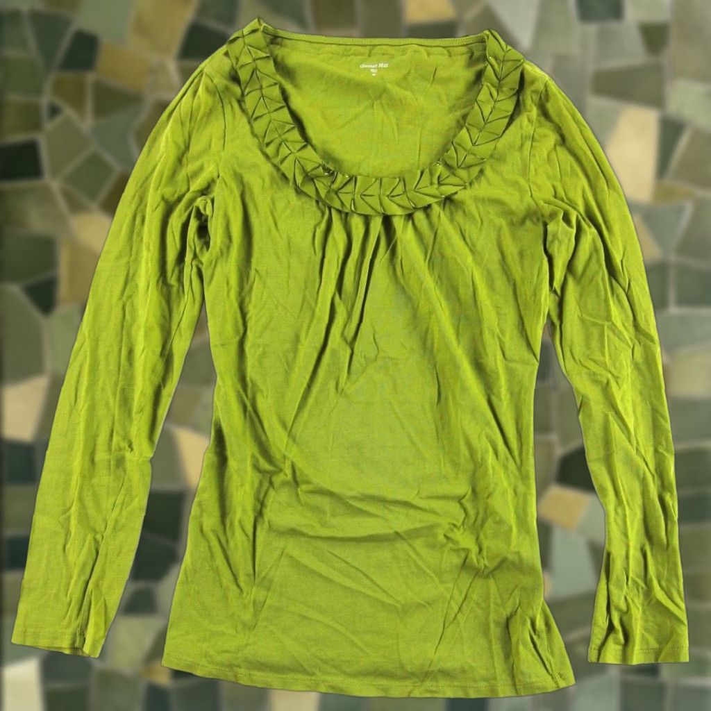 Vintage Garnet Hill Lime Green Cotton Long Sleeve Round Neck T-Shirt Blouse XS Size XS / US 0-2 / IT 36-38 - 1 Thumbnail