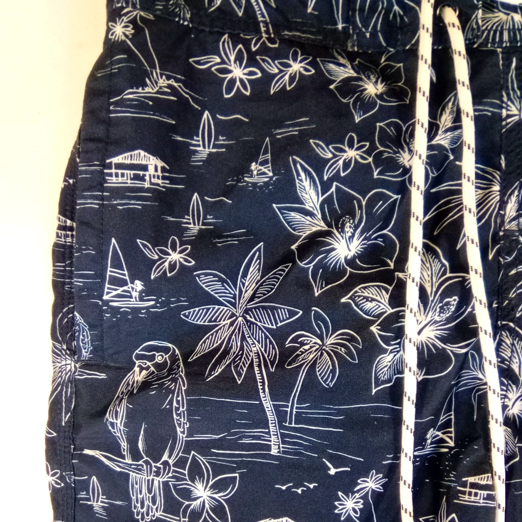 Vintage Goodfellow & Co. Swim Shorts Men 32 Floral Blue Polyester Fast Dry Pockets Drawstring Mid 10in Tropical Tropical Surfer Casual Size US 32 / EU 48 - 5 Thumbnail