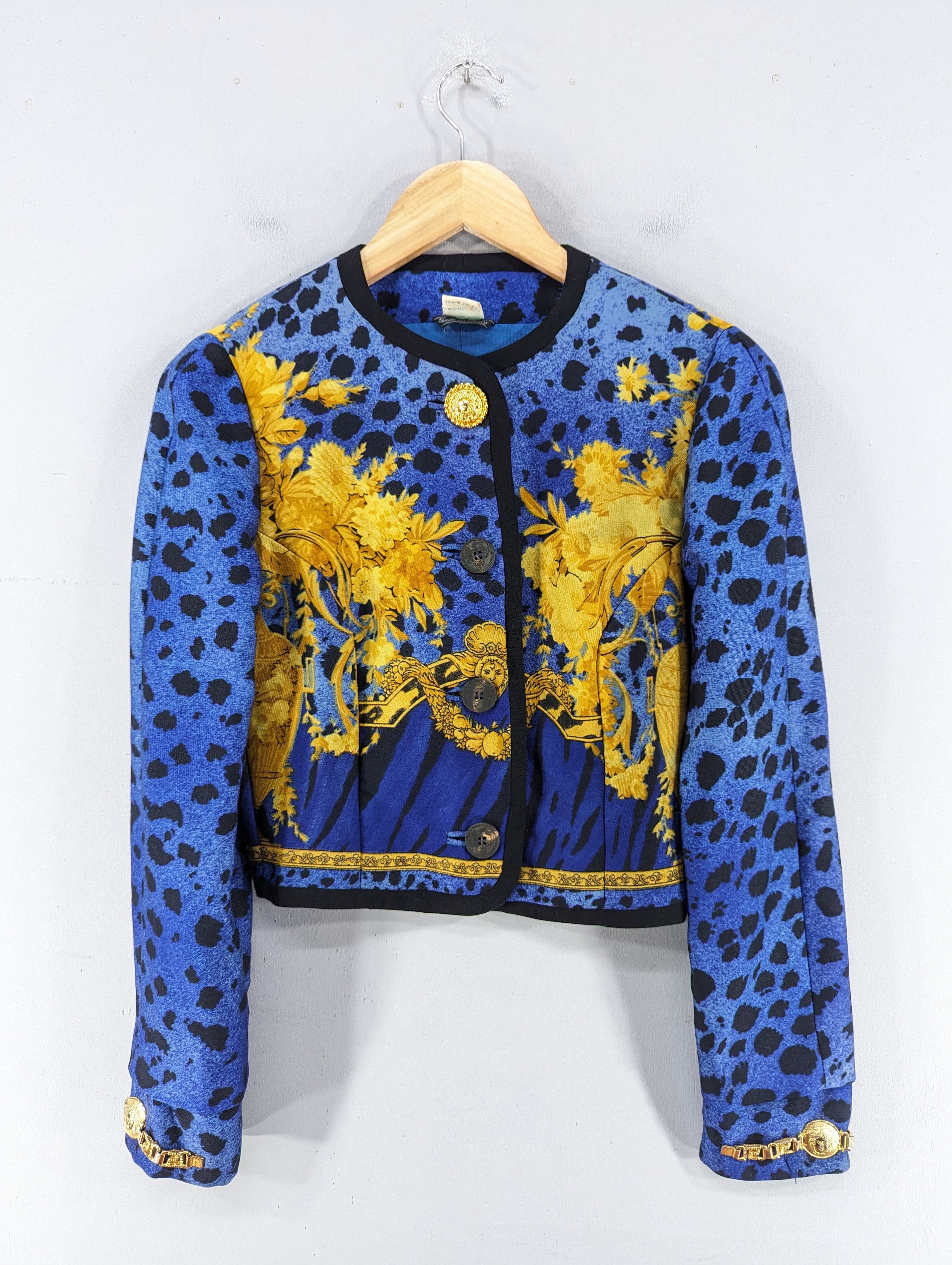 Versace Vintage 90s Gianni Versace Blue Baroque Leopard Print Jacket Size XS / US 0-2 / IT 36-38 - 2 Thumbnail