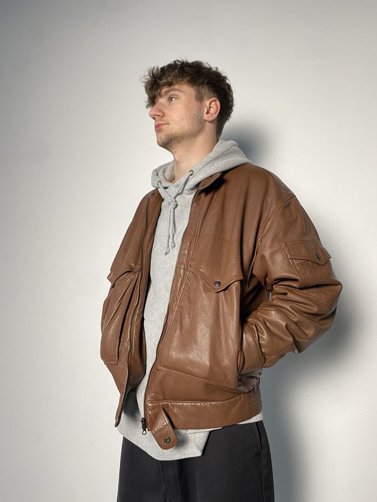 image of Vintage Leather Jacket Bally Brown Made In Italy, Men's (Size Medium)