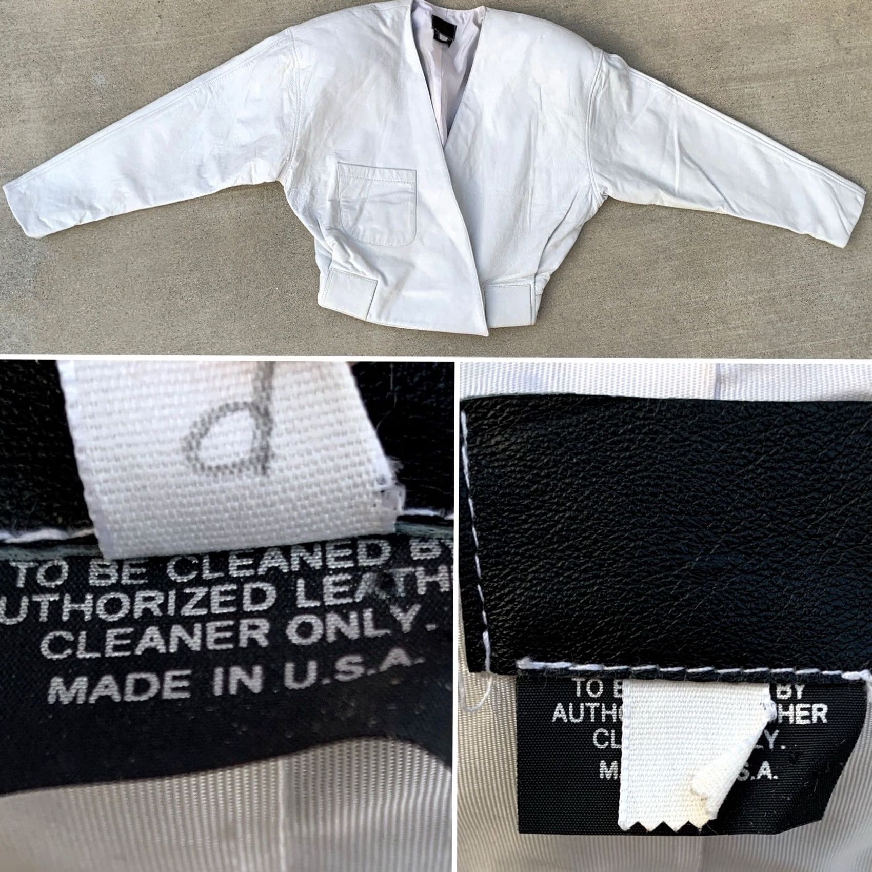 Vintage VINTAGE Leather Jacket White Cropped 80s Shoulder Pads Size S Or M Women Size M / US 6-8 / IT 42-44 - 7 Thumbnail