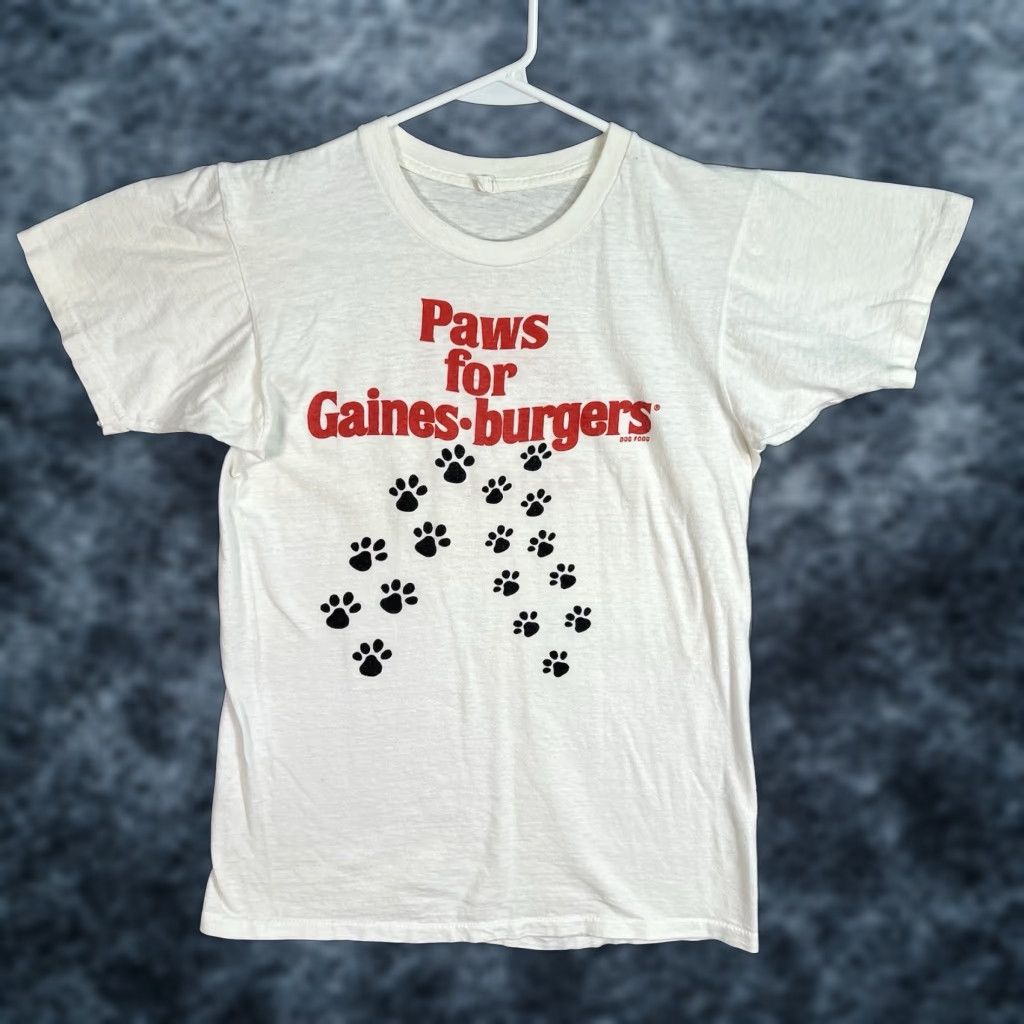 Fruit Of The Loom VINTAGE 80s Gaines Paws For Gaines Burgers Graphic Tee Adult Small White Mens Size US S / EU 44-46 / 1 - 1 Thumbnail