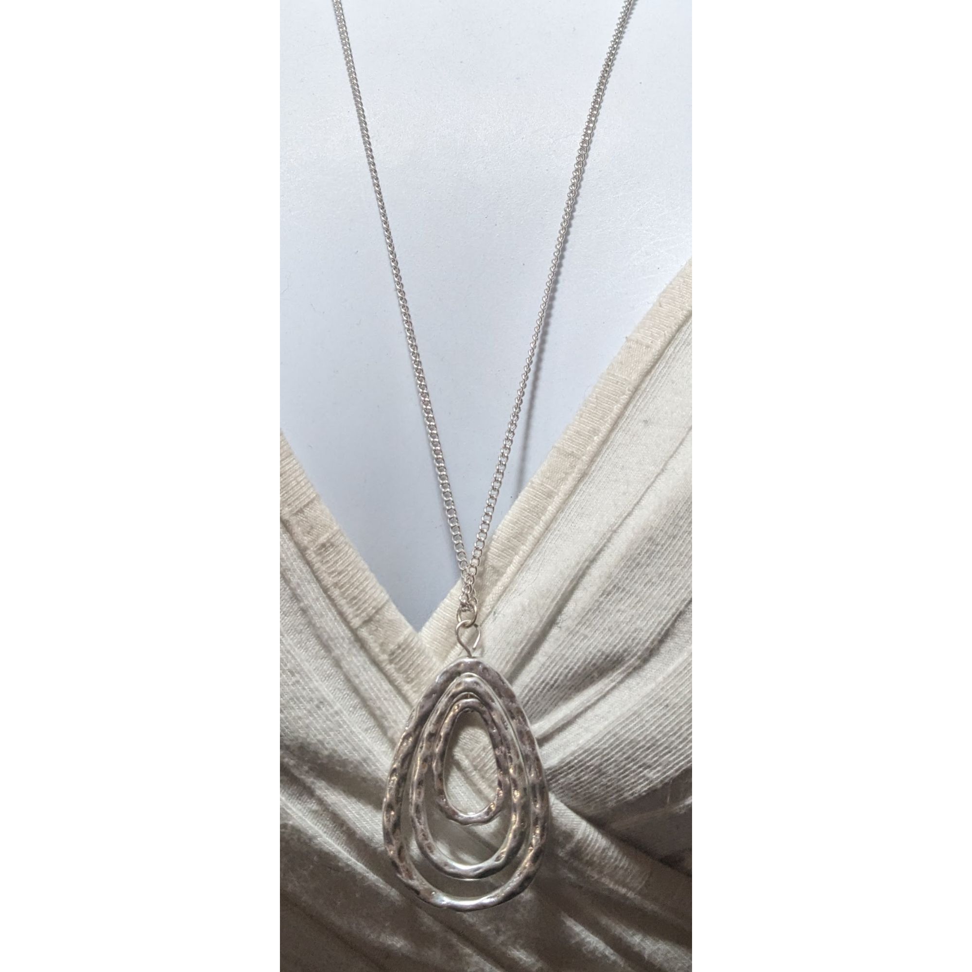 Other Silver Hammered Teardrop Pendant Necklace Size ONE SIZE - 6 Thumbnail