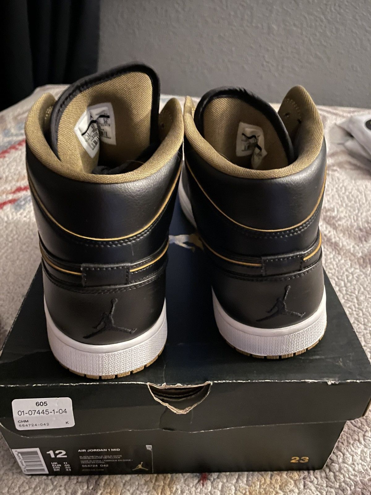 Jordan Brand Jordan 1 Retro Mid Black Metallic Gold Size US 12 / EU 45 - 3 Thumbnail