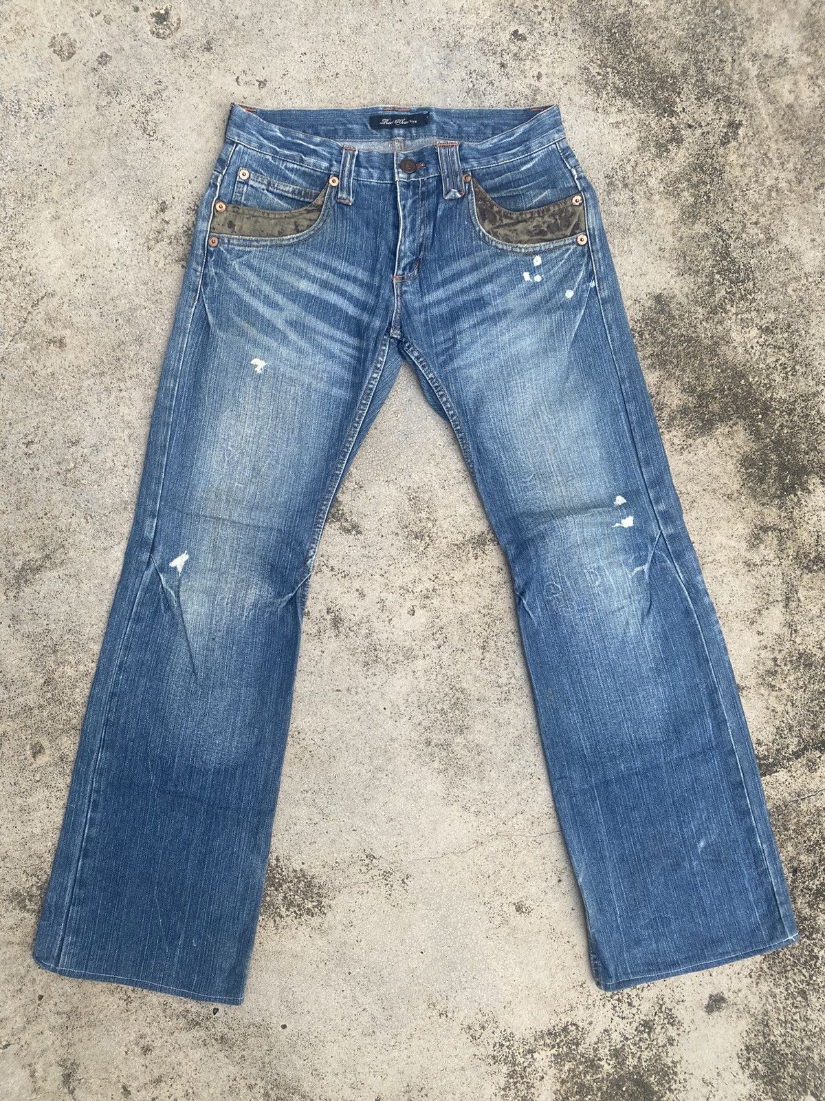 Japanese Brand Flare Jeans Root Three Distressed Fade Bootcut Size US 30 / EU 46 - 3 Thumbnail
