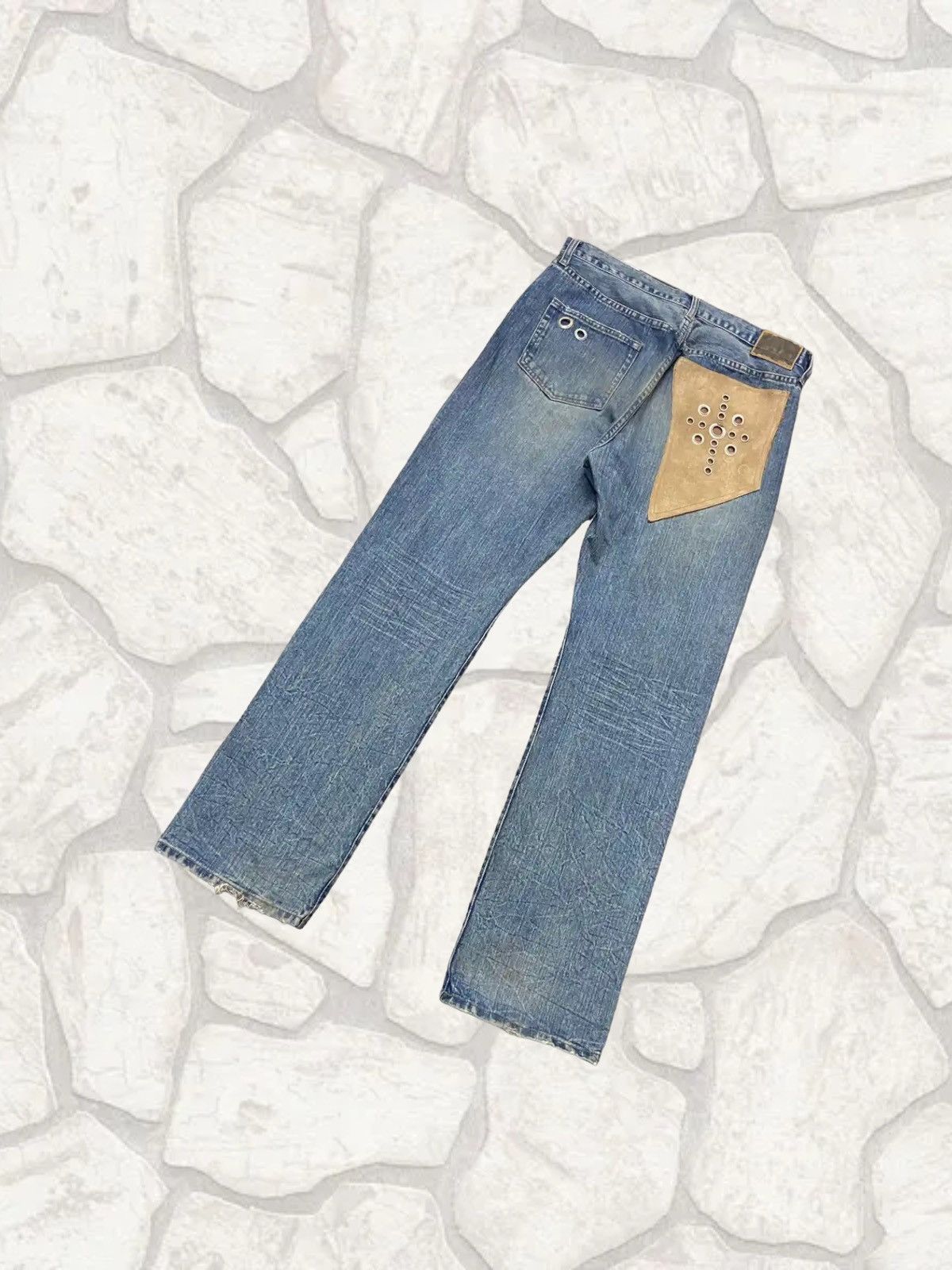 Japanese Brand × Leather × Vintage Vintage G-Land Edge Leather Pocket Distressed Jeans Pants Size US 33 - 3 Thumbnail
