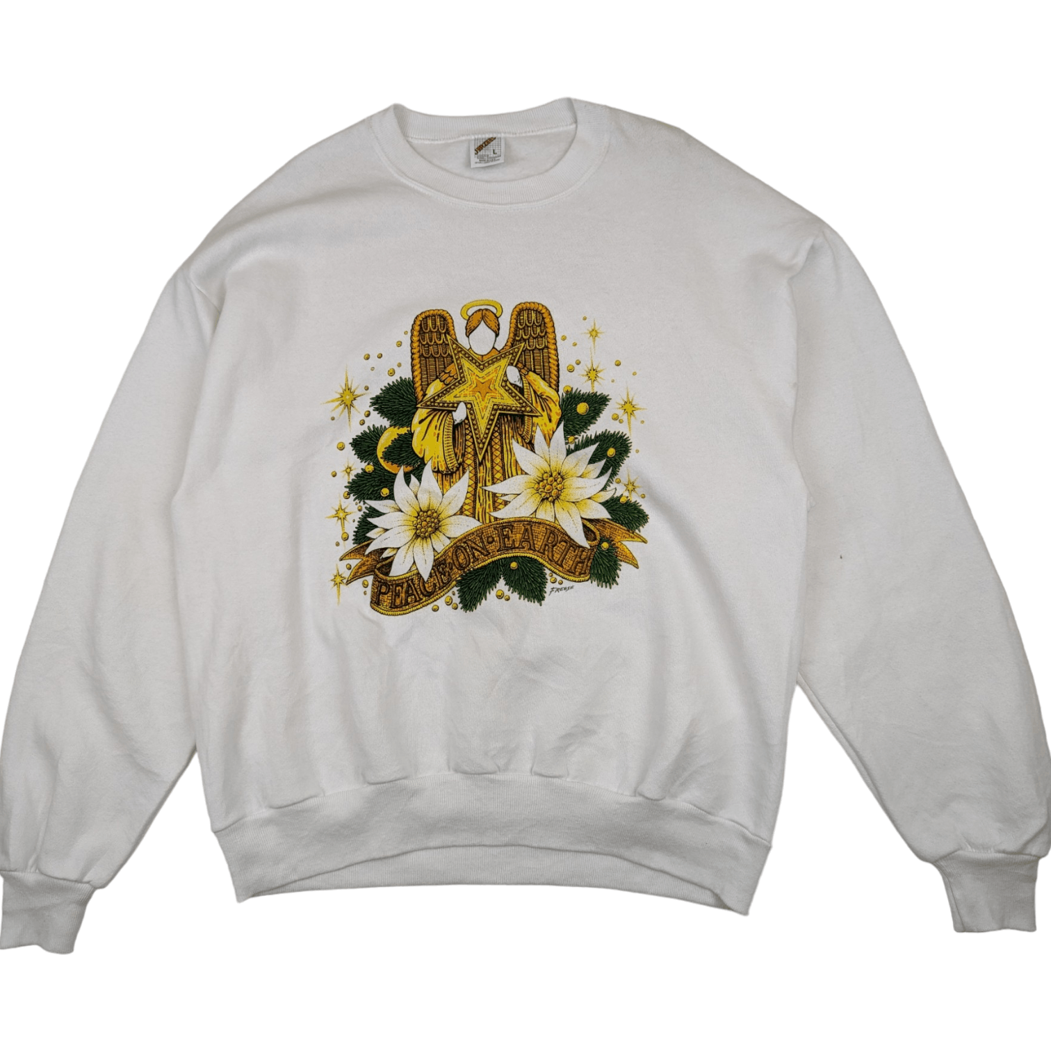 Jerzees Vintage 90's JERZEES Peach On Earth Cross Angel Sweatshirt Size US L / EU 52-54 / 3 - 3 Thumbnail