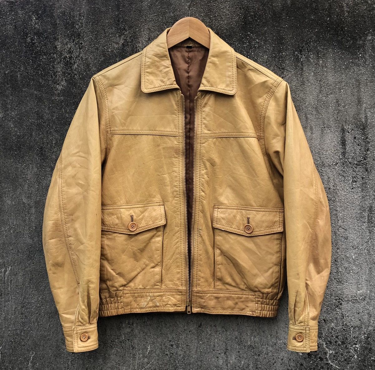 Vintage Japanese Brand Takagi Fur Cow Leather Bomber Jacket