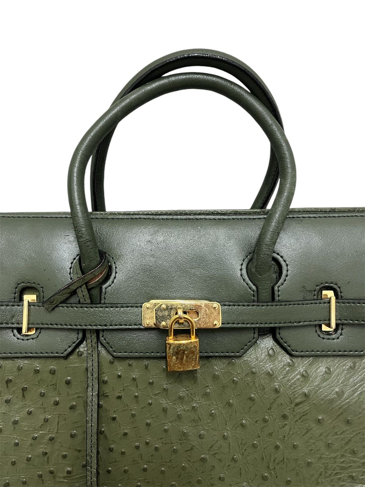Leather Birkin Style Hand Bag Ostrich Leather Size ONE SIZE - 4 Thumbnail
