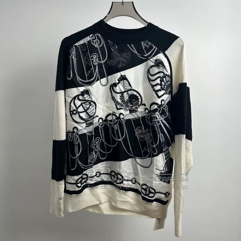 Hermes Black and White Printed Knit Sweater