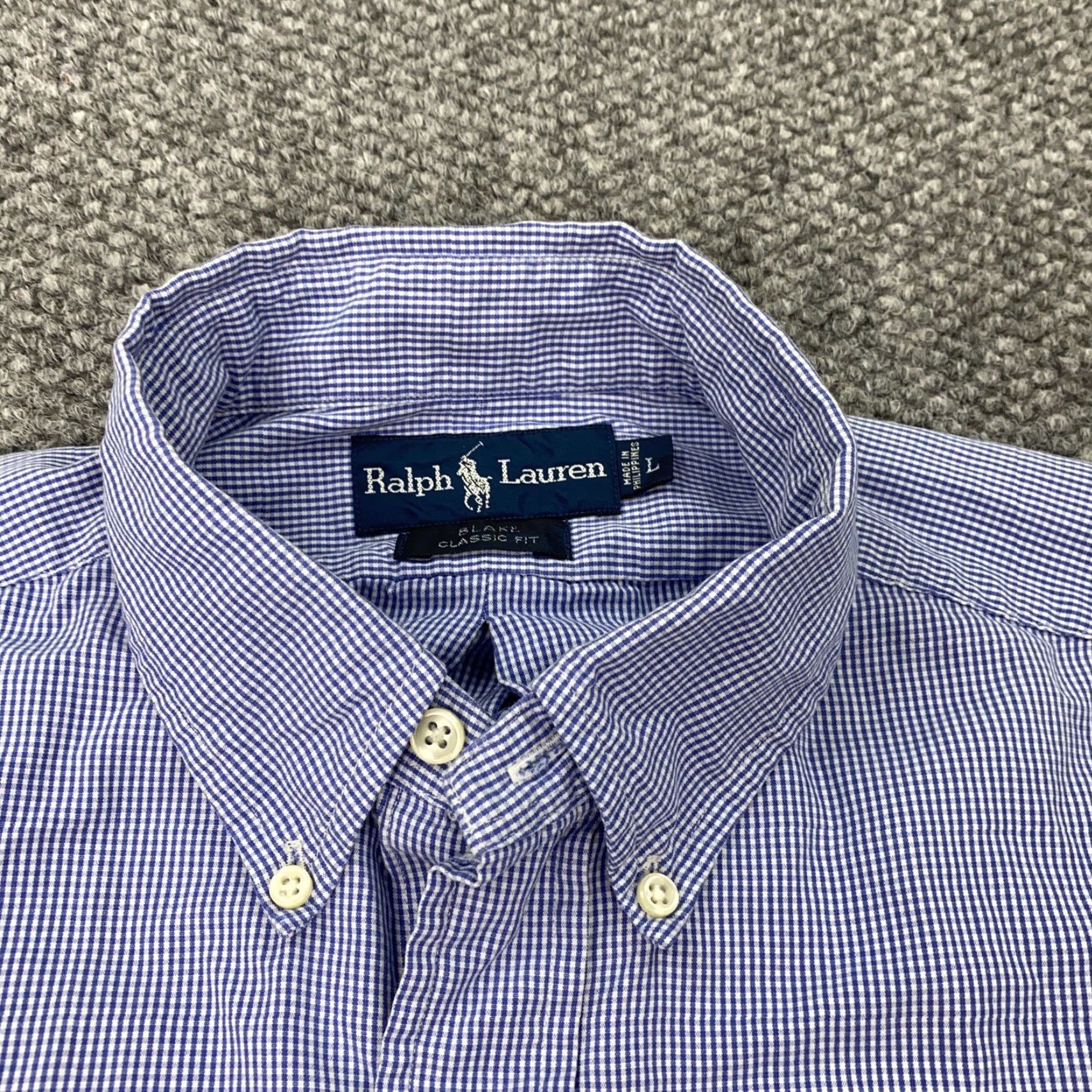 Ralph Lauren VINTAGE Ralph Lauren Shirt Mens Large Long Sleeve Cotton Gingham Blue White Classic Fit 90s Preppy Polo Pony Size US L / EU 52-54 / 3 - 4 Thumbnail