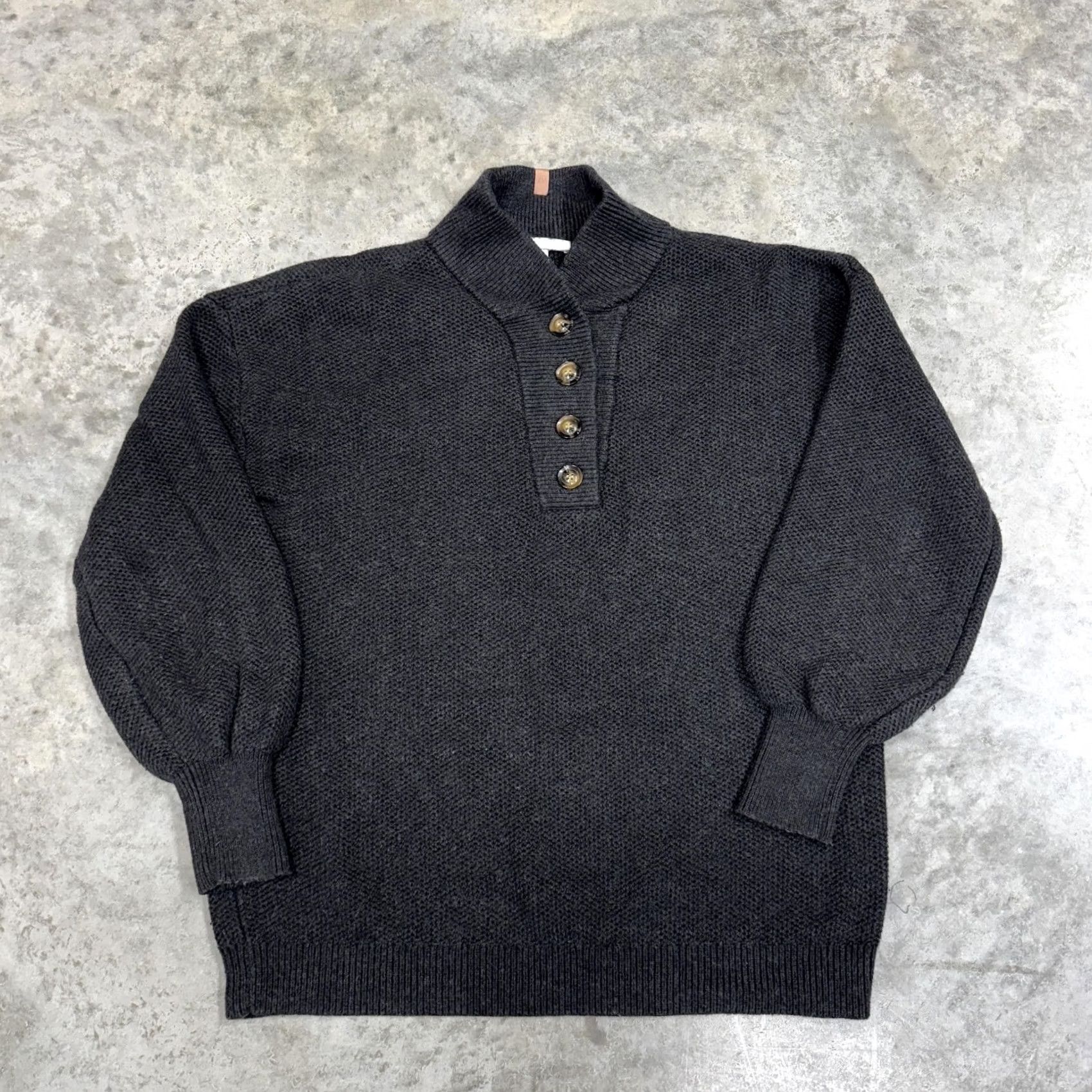 Lunya Lunya Sweater Womens XS/S Gray Oversized Henley Mock Neck Balloon Sleeve Knit Size XS / US 0-2 / IT 36-38 - 3 Thumbnail