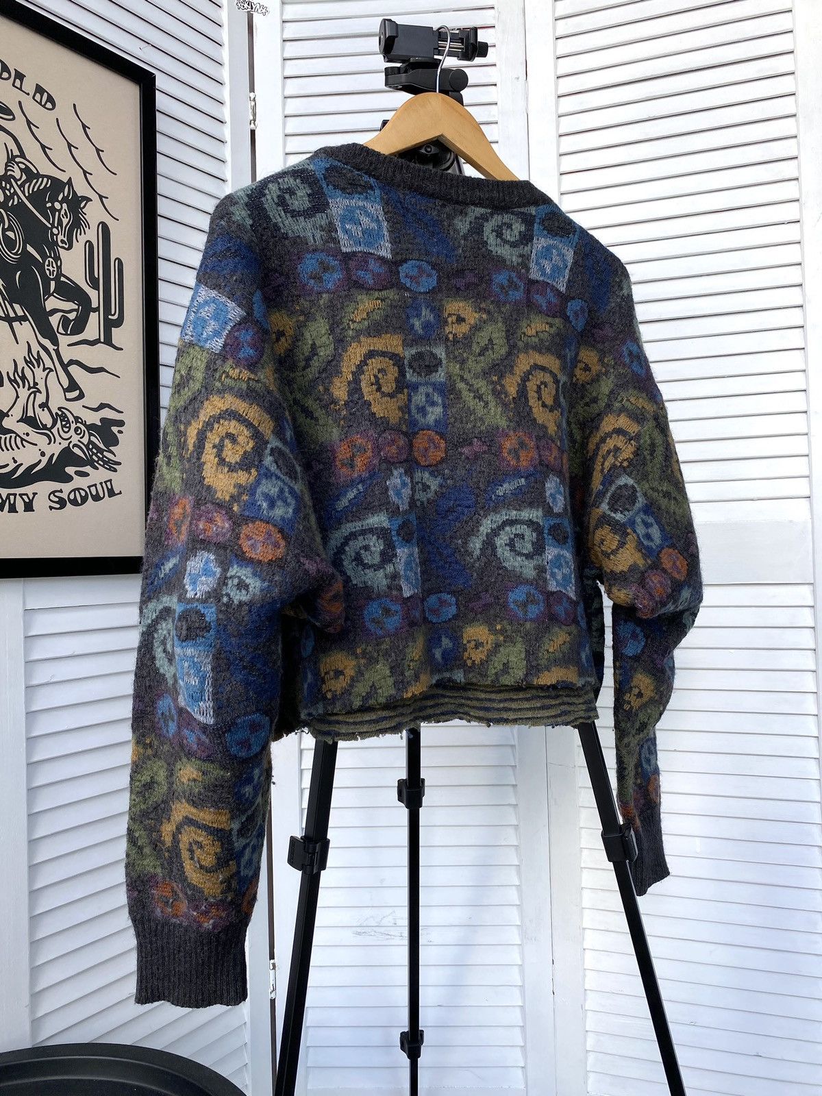 Japanese Brand × Vintage Vintage Abstract Cropped Wool Knit Sweater Baggy Size US L / EU 52-54 / 3 - 4 Thumbnail