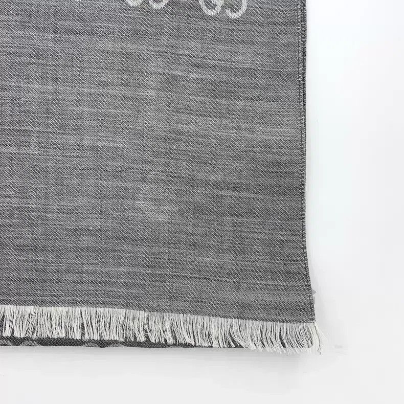 Gucci Gucci Gray logo jacquard full printed wool tassel scarf Size ONE SIZE - 6 Thumbnail